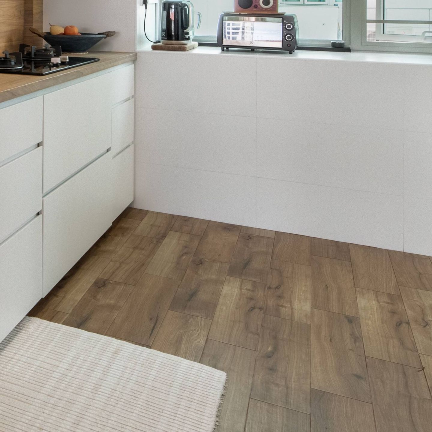 Anti-Skid Brown Flooring Design With A Wooden Finish - Livspace