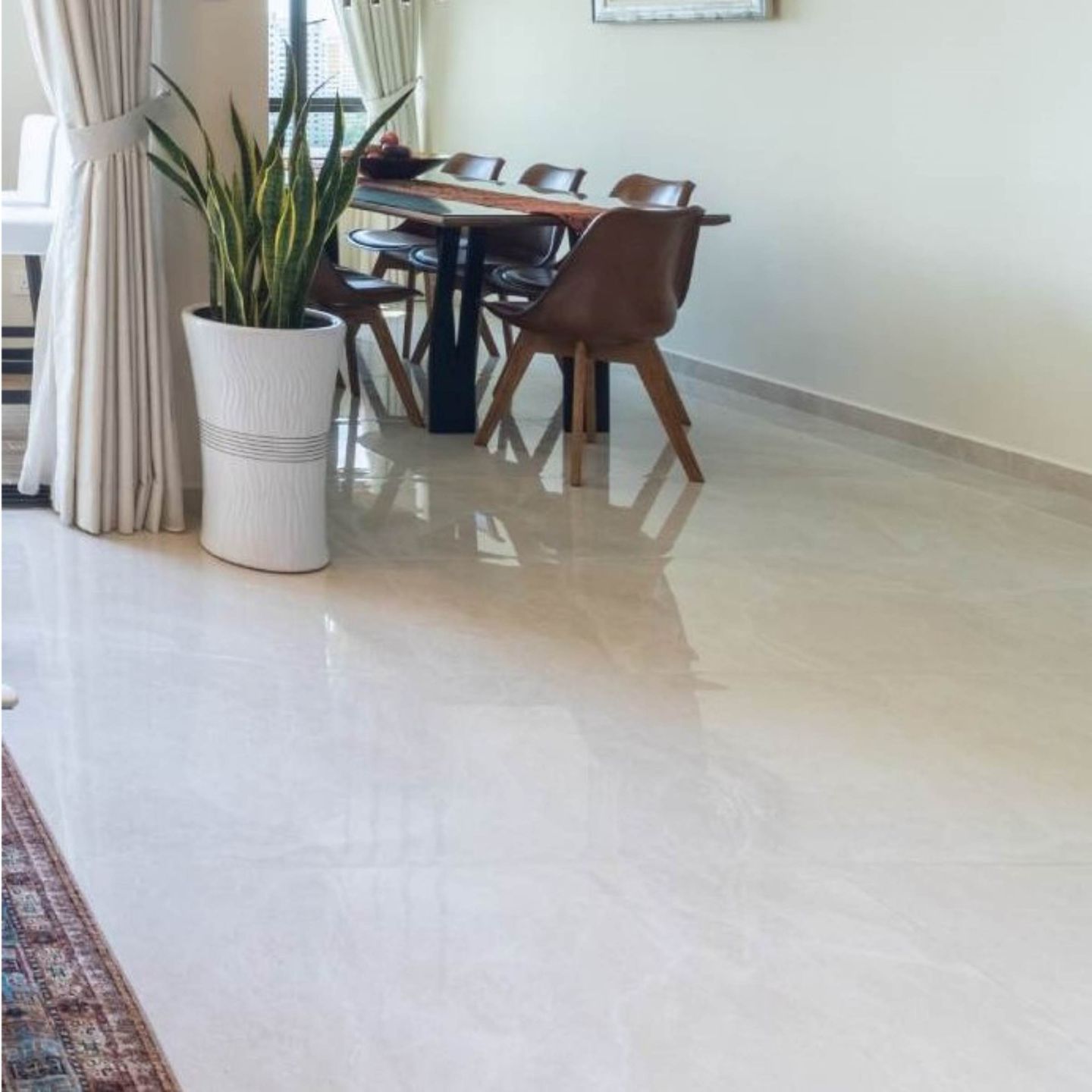Glossy White Floor Tiles Design - Livspace