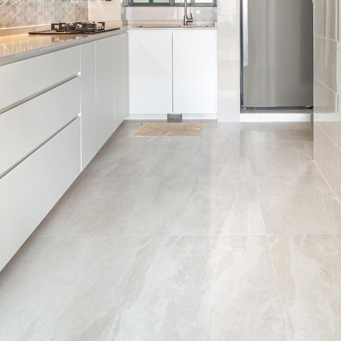 Modern All-White Marble Flooring - Livspace