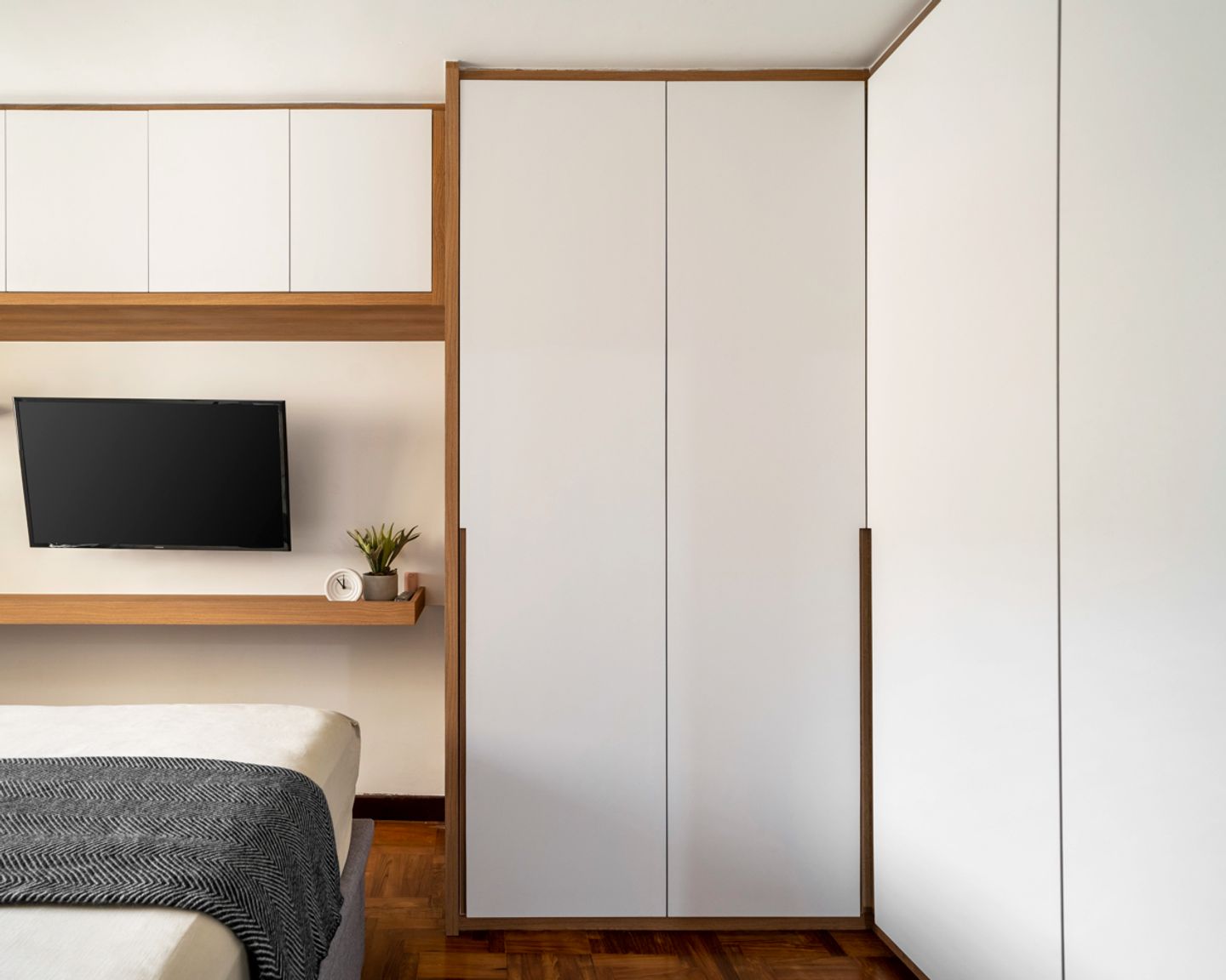 All-White Bedroom Design With Maximum Storage - Livspace