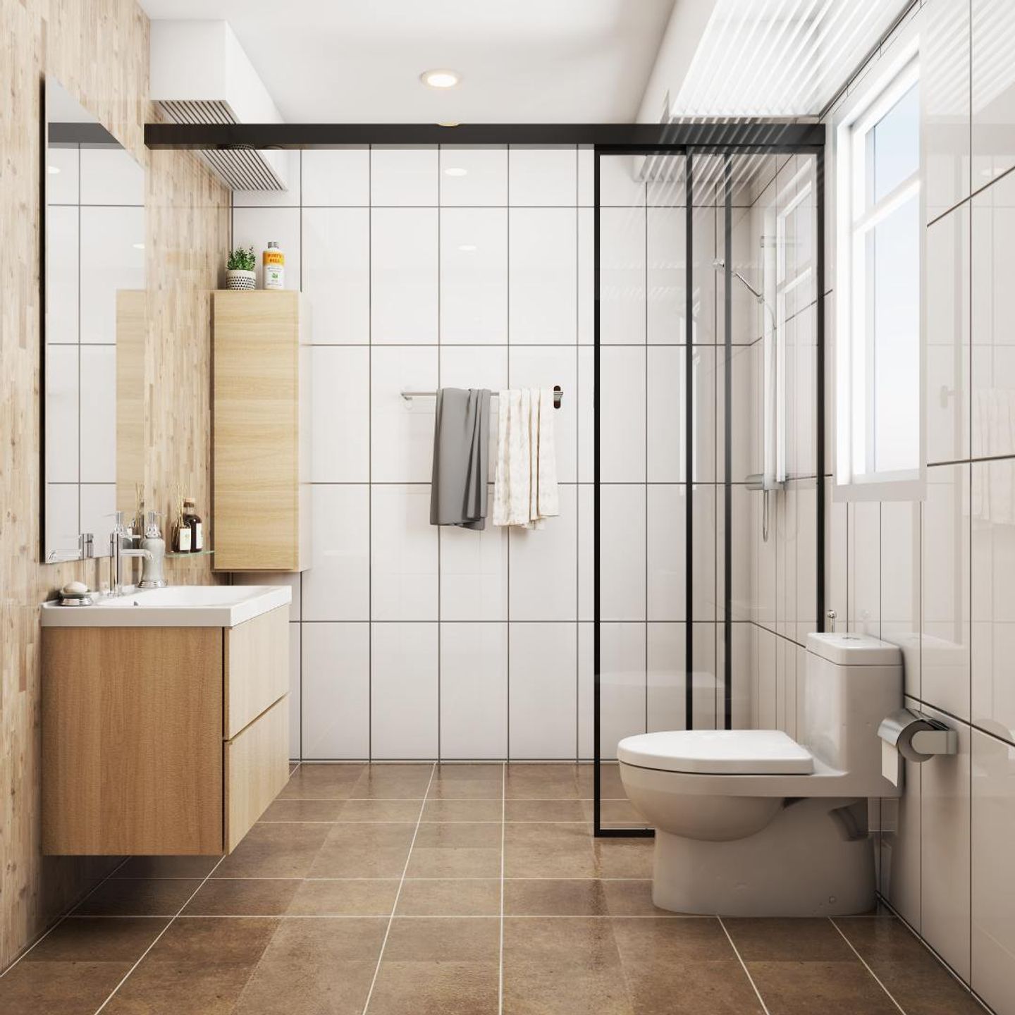 Modern Bathroom Design With A Wooden Vanity - Livspace