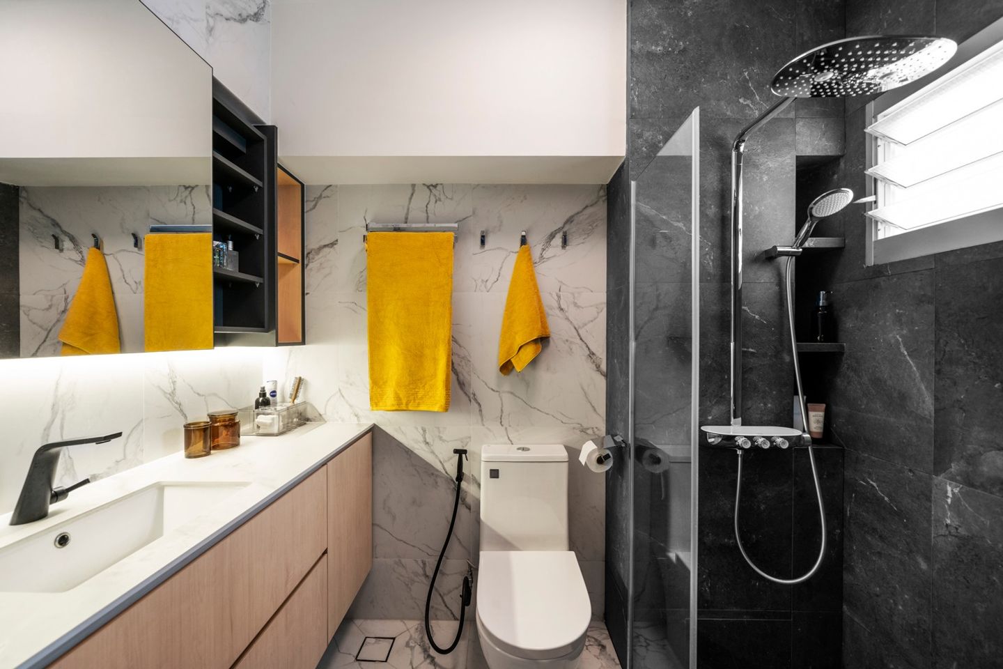 Bathroom Tiles Design In White And Grey - Livspace