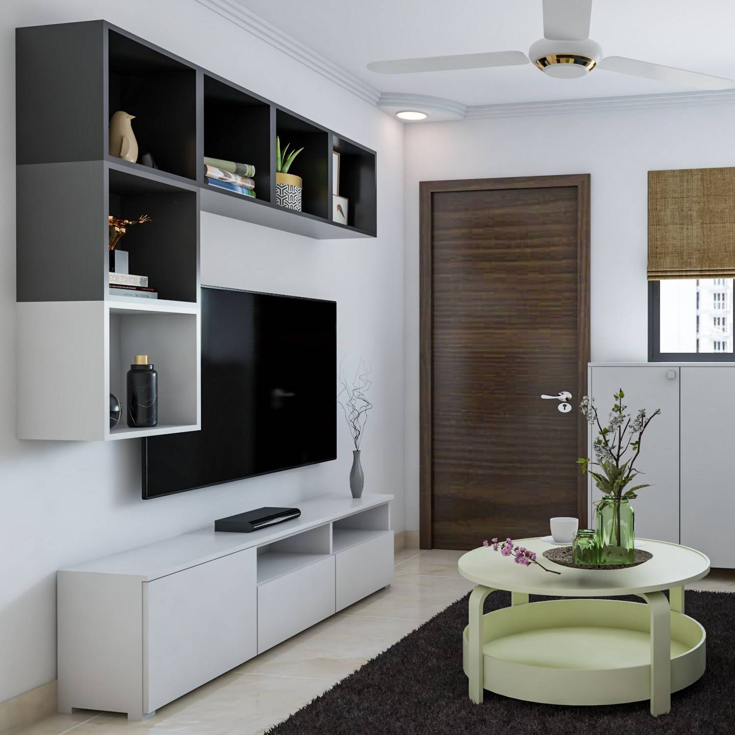 Spacious TV Cabinet In Contrasting Colours - Livspace
