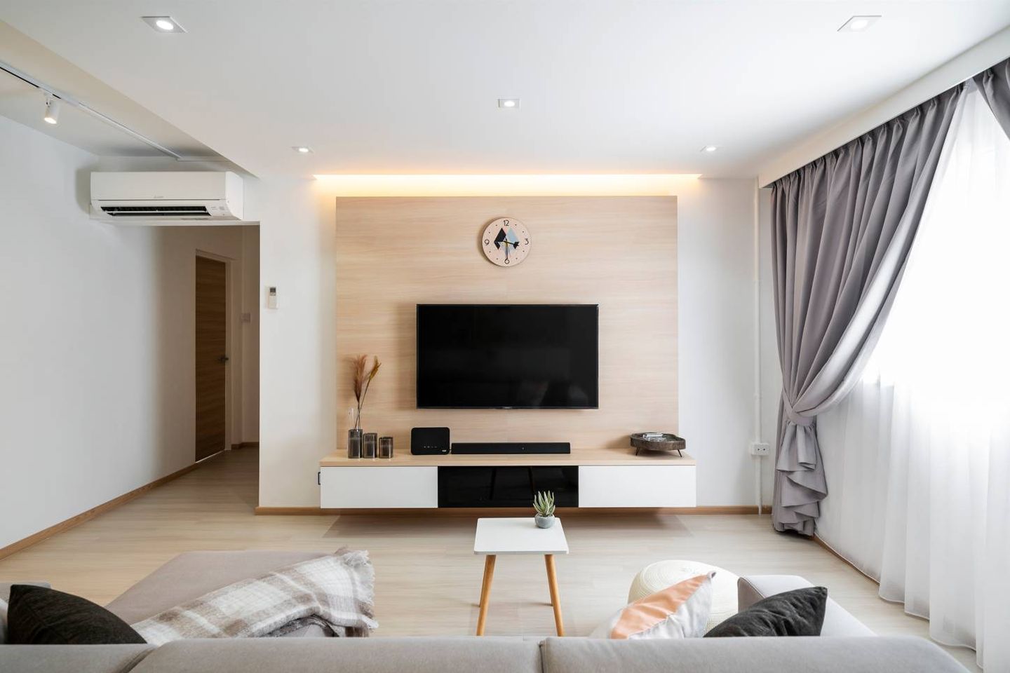 White And Brown TV Cabinet Design For Halls - Livspace