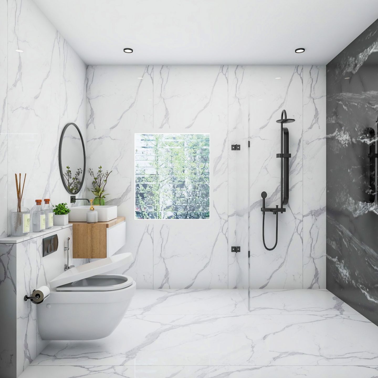 Bathroom Interior Design With Marble Walls - Livspace