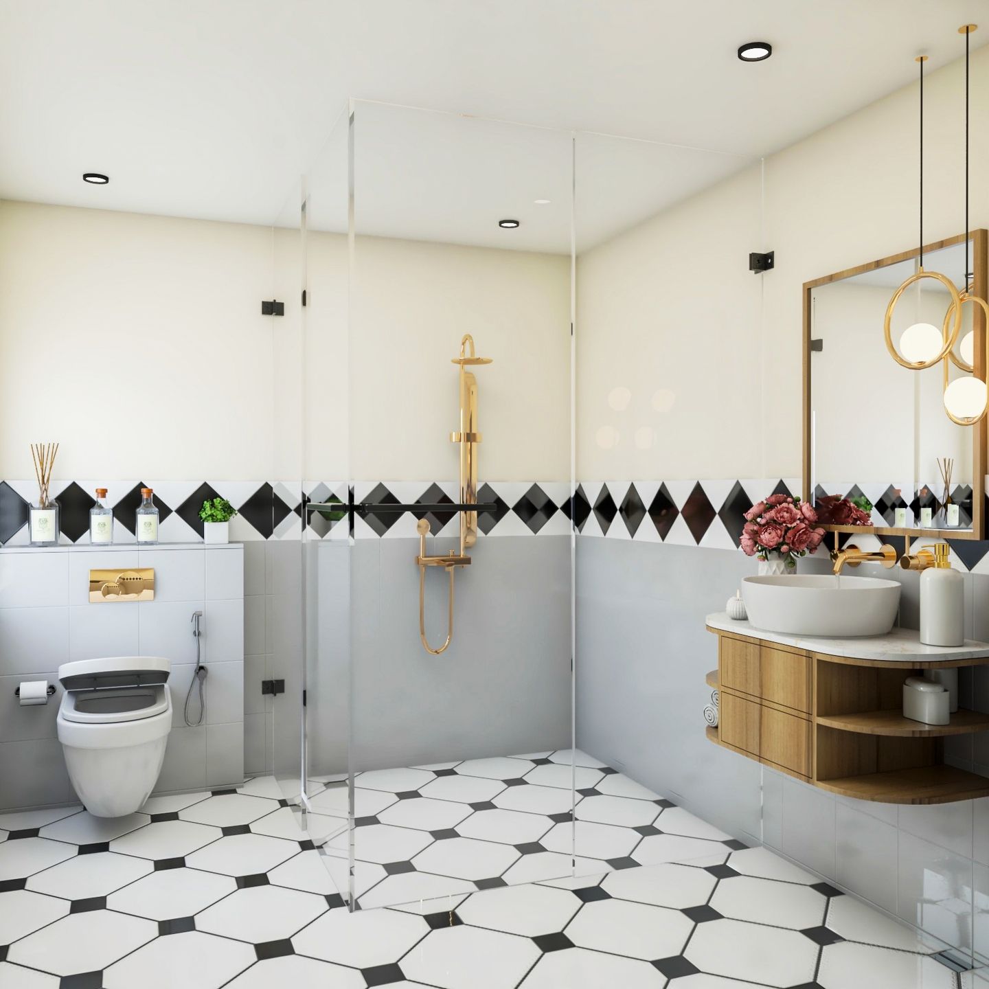 Bathroom Design With Hanging Lights - Livspace