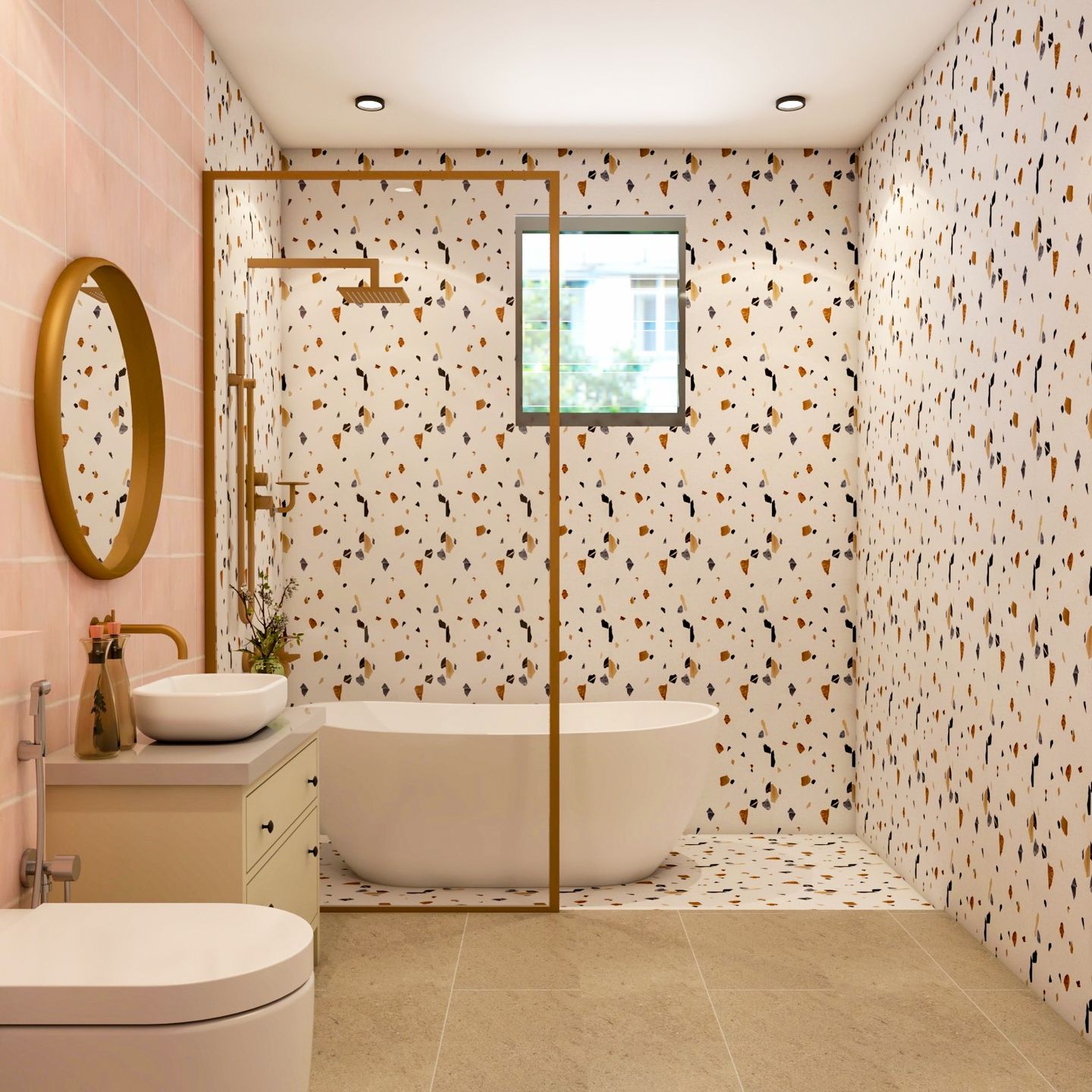 Multicolored Ceramic Square Tile Design For Bathroom - Livspace