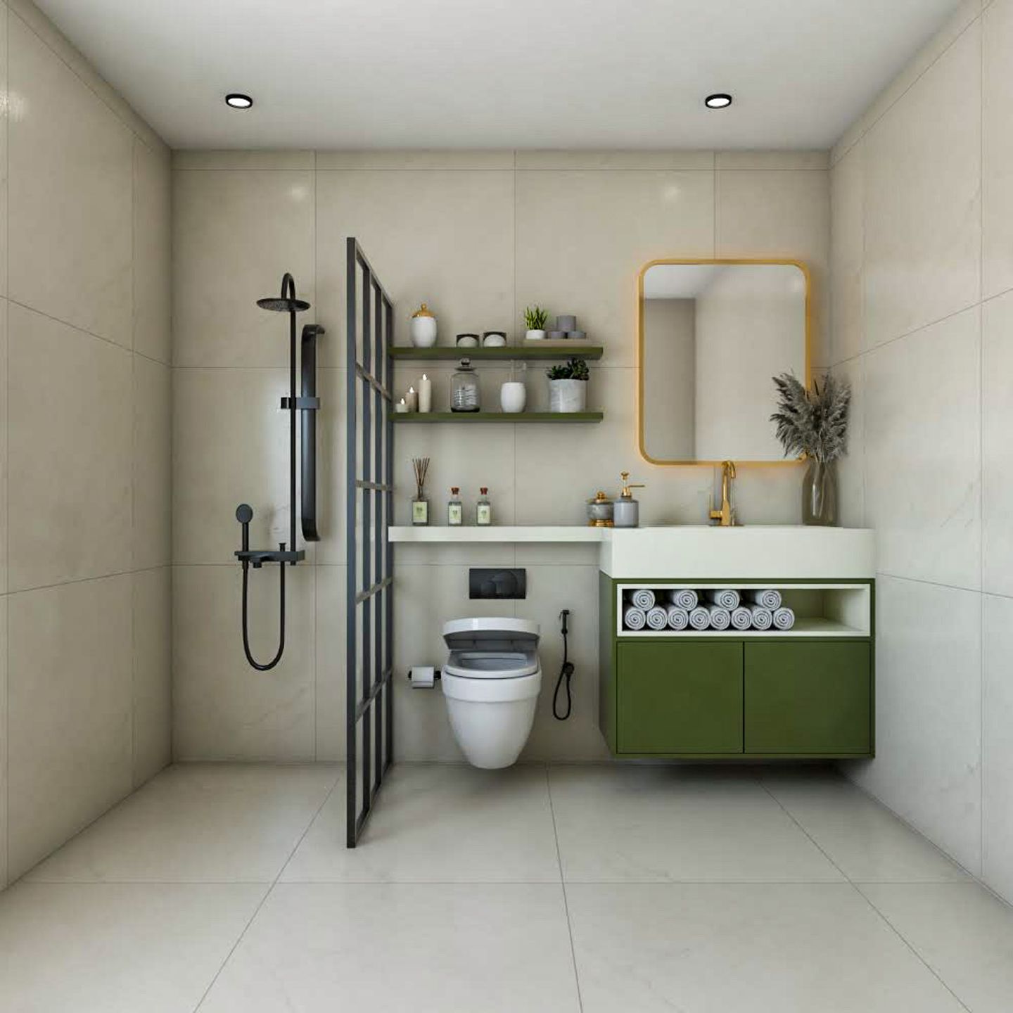 Bathroom Design With Overhead Ledges - Livspace