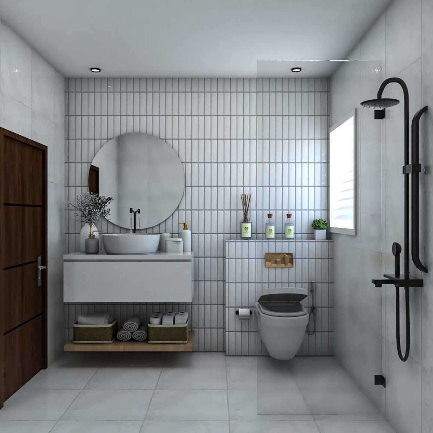 Bathroom Design With Open Ledges - Livspace