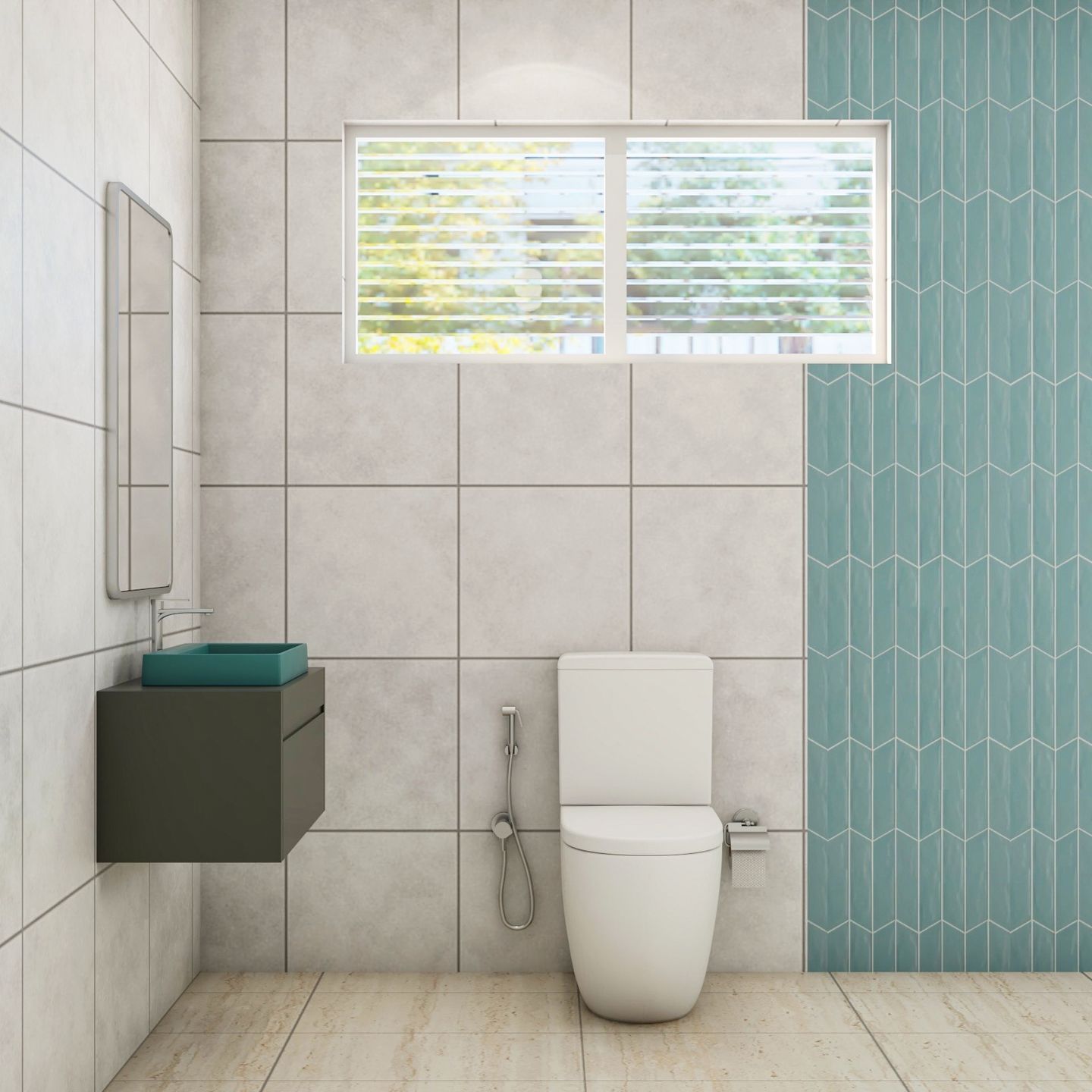 Light Grey Square Bathroom Tile Design - Livspace
