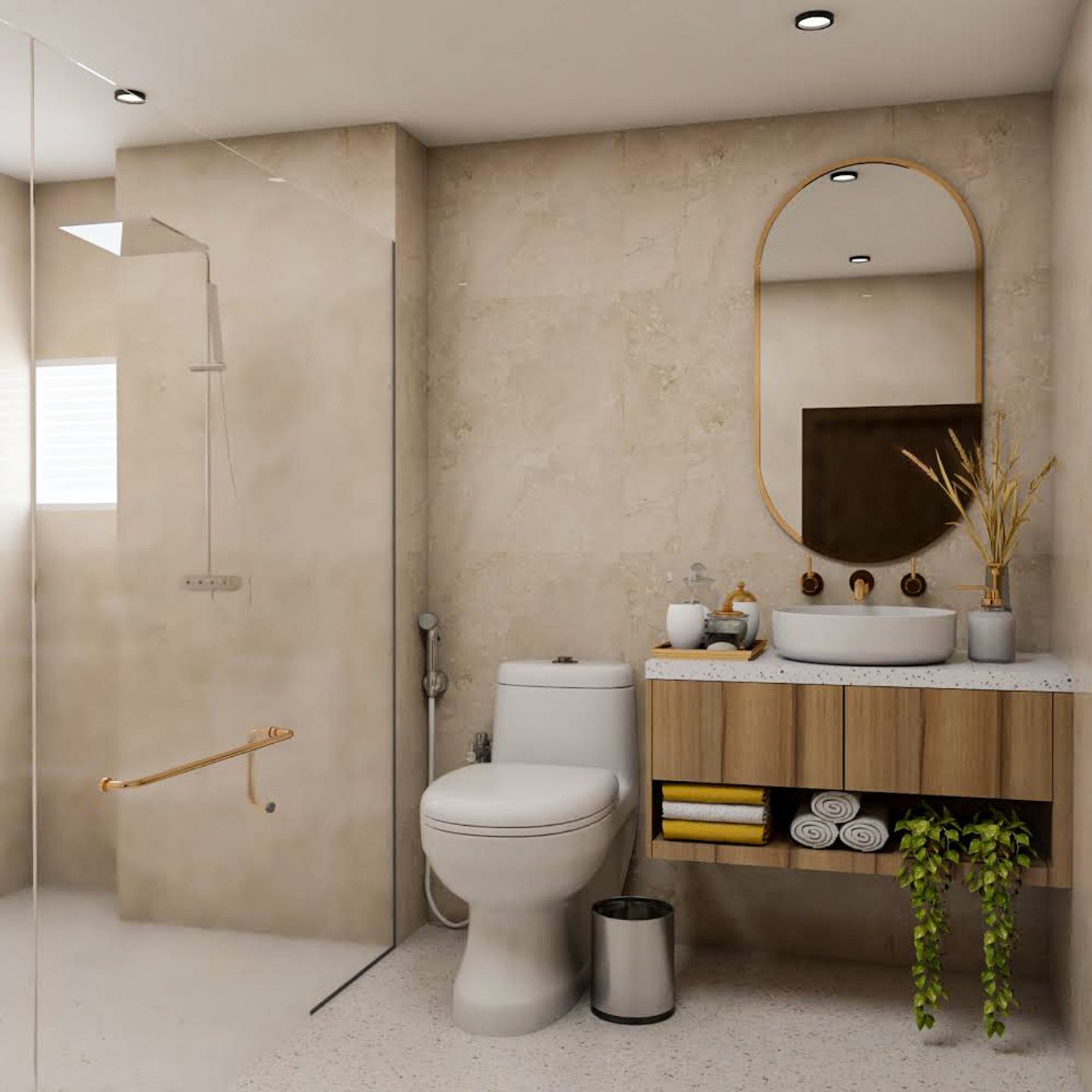 Beige Porcelain Tile Design For Bathrooms - Livspace