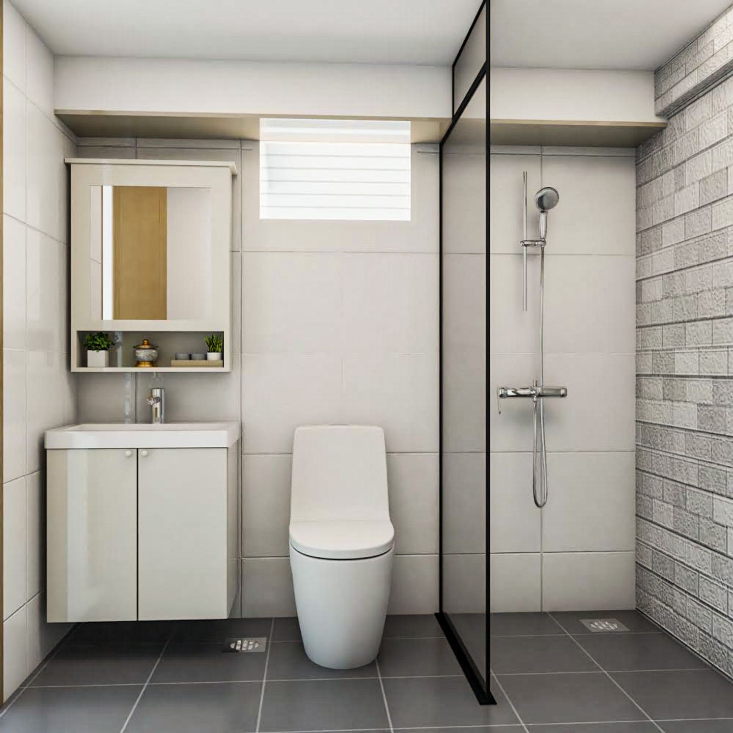 Minimal Bathroom Design With Shutter Storage - Livspace