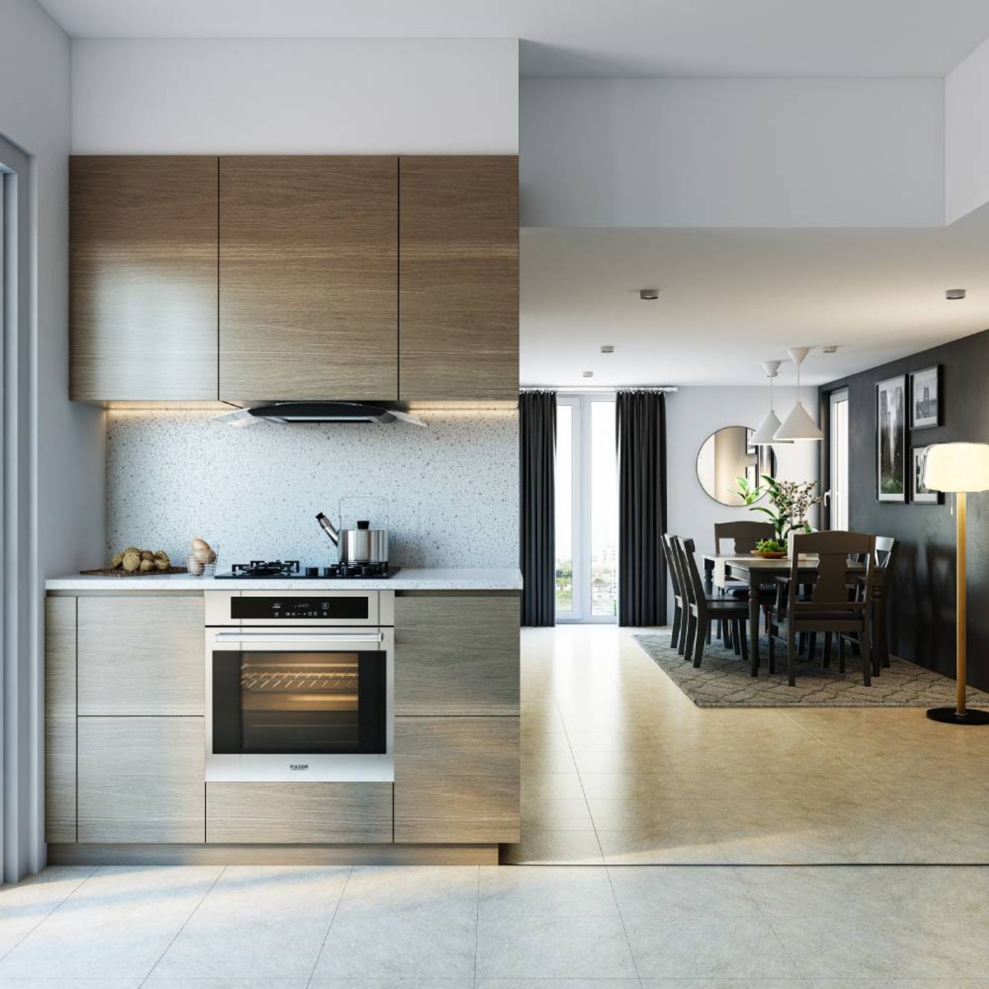 Brown Parallel Kitchen Design With Suede-Finish Laminates - Livspace