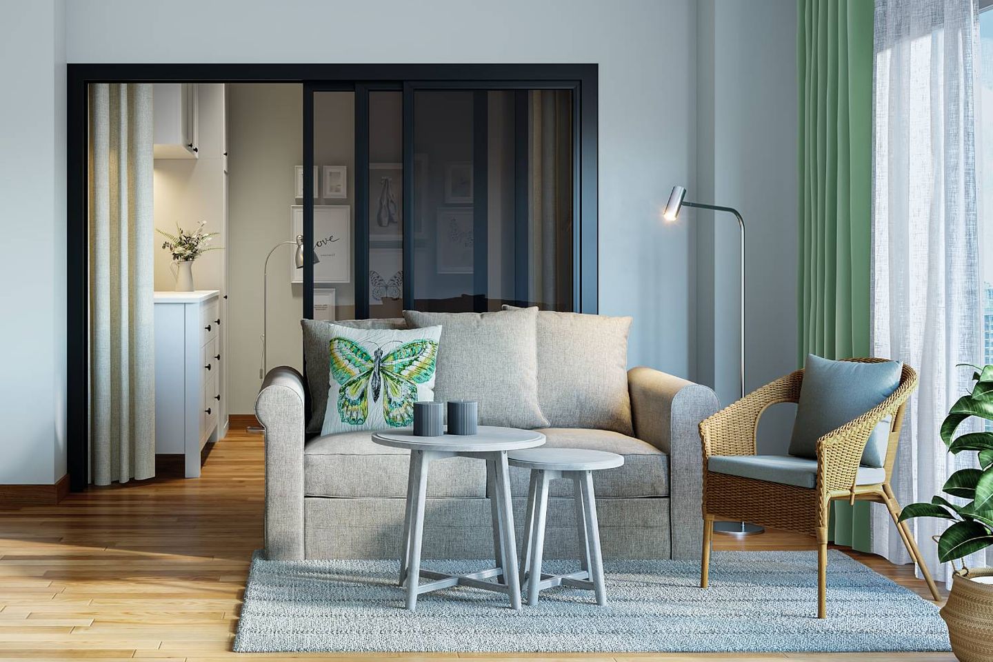 Scandinavian Design With A 2-Seater Grey Sofa - Livspace
