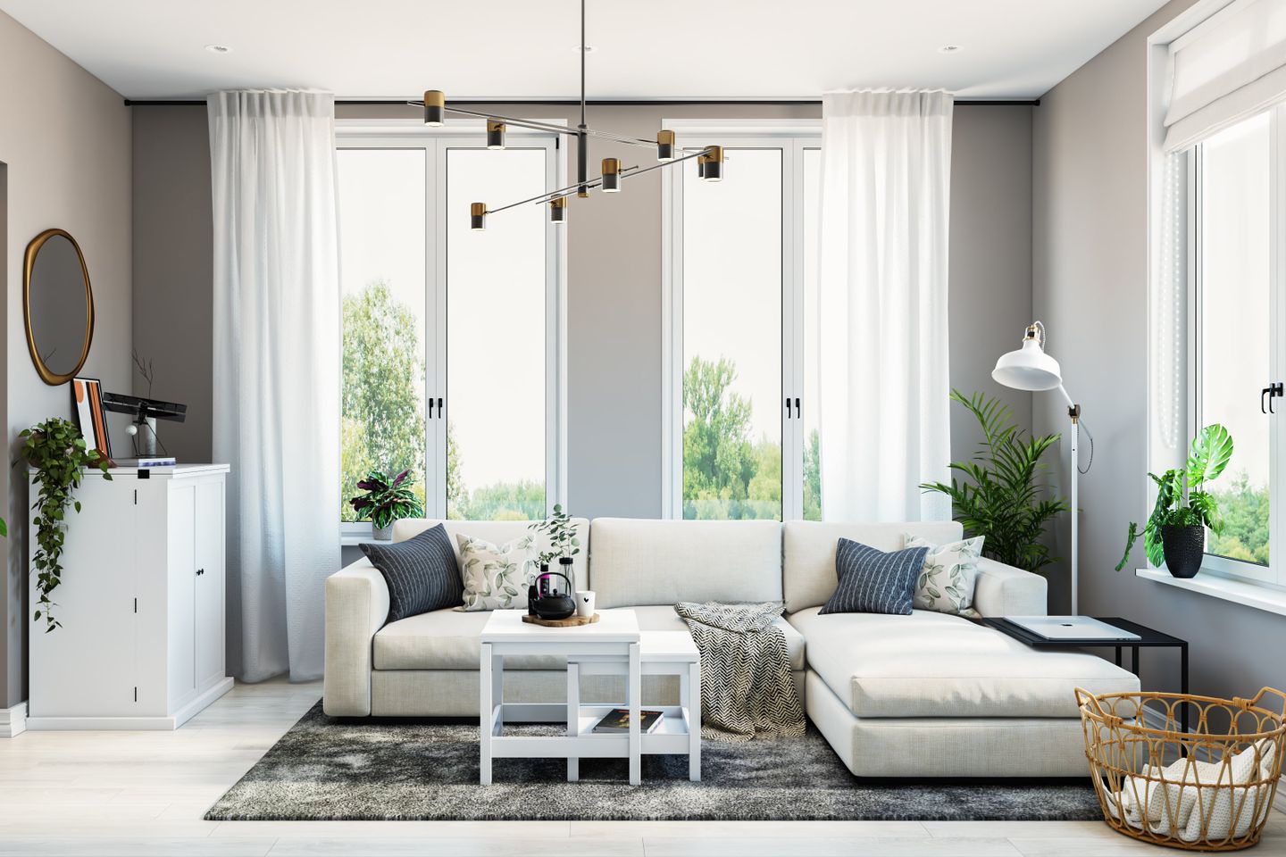 Minimalistic White Living Room - Livspace
