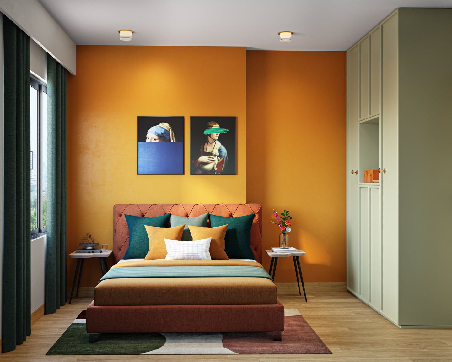 Orange Themed Master Bedroom - Livspace