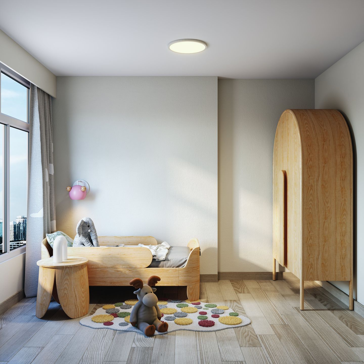Scandinavian Kid's Bedroom Design With Wooden Flooring