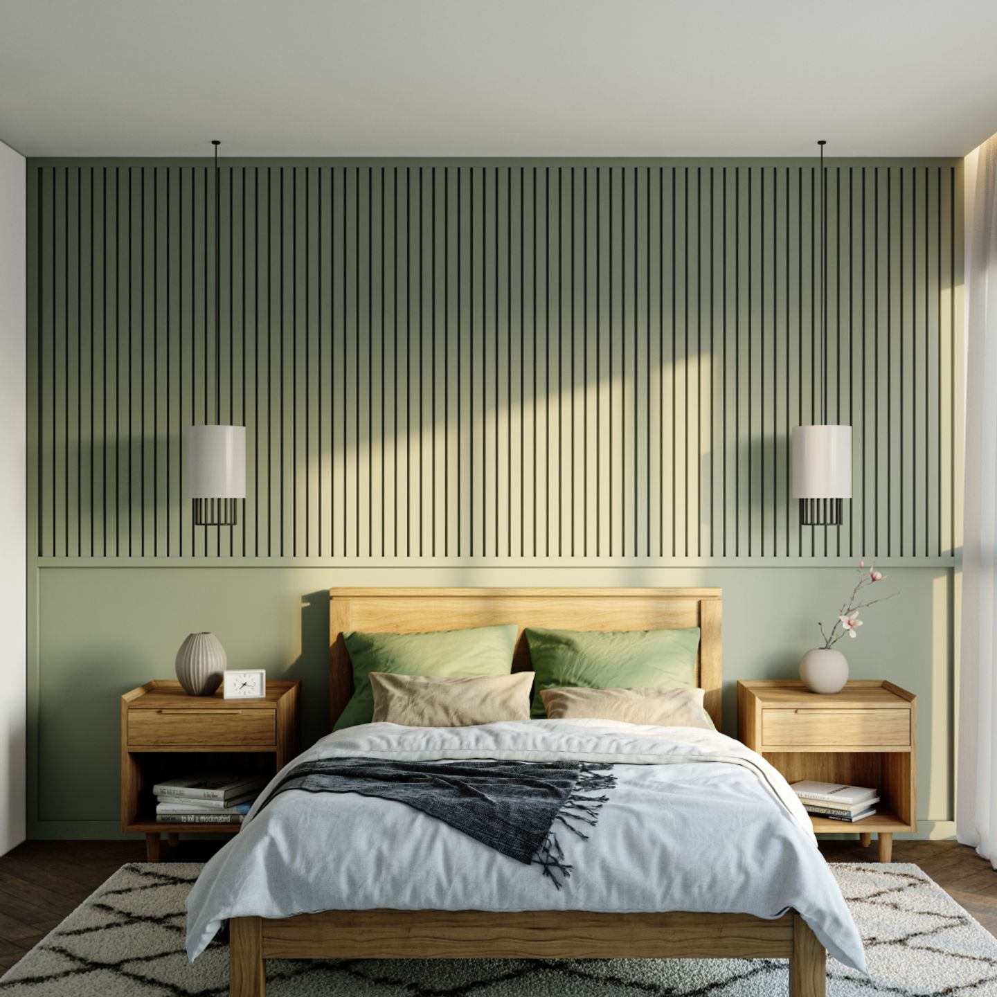 Pastel Green Wall Design With Panelling - Livspace