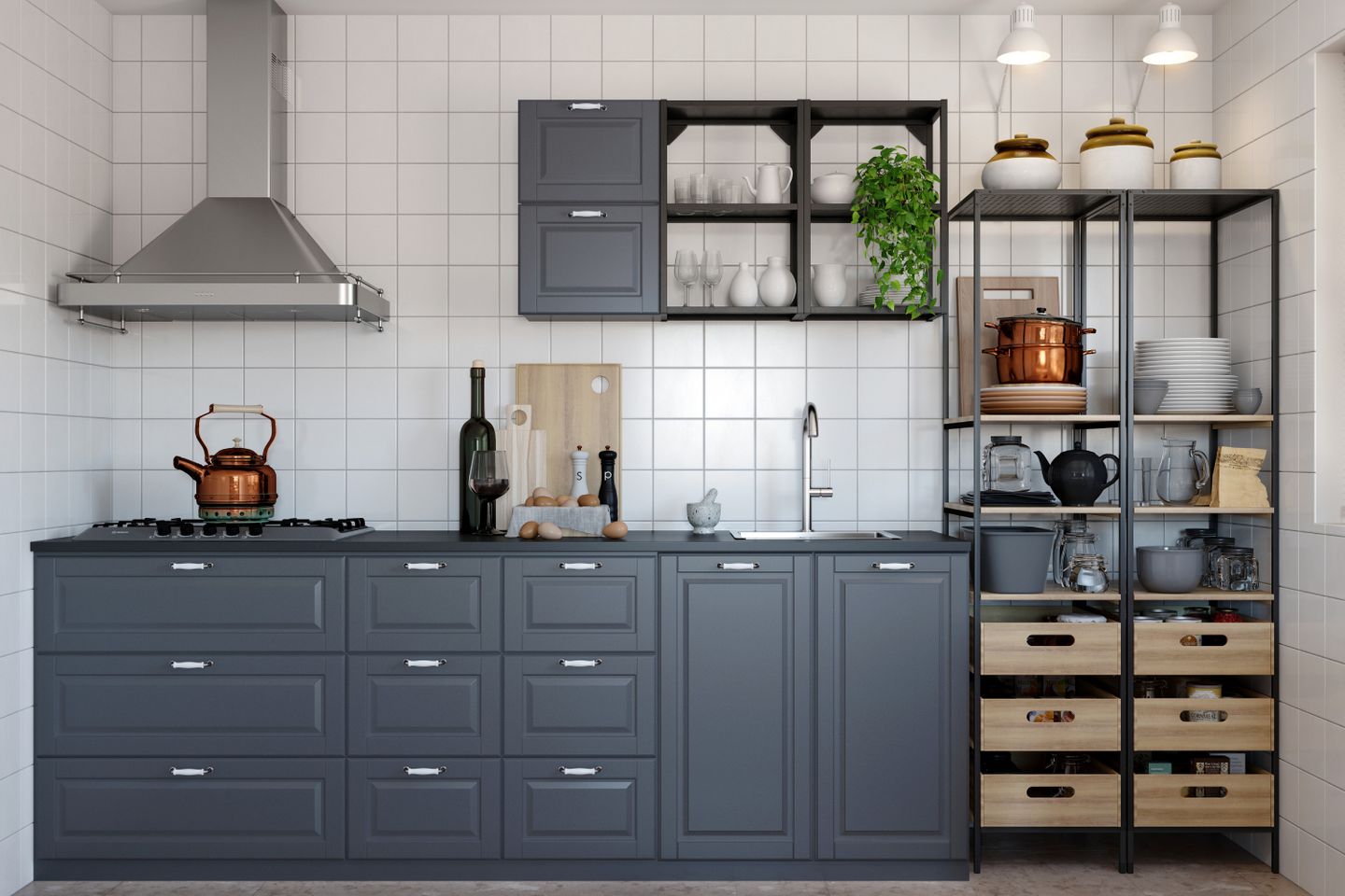 Kitchen Design With Black Storage Units - Livspace