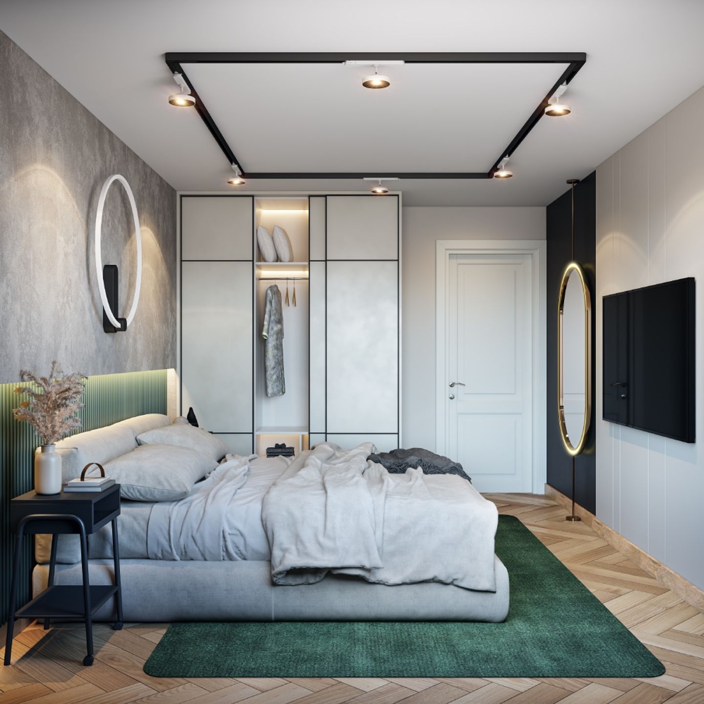 Bedroom Design With A Single Bed And A Spacious Wardrobe With Mirrors - Livspace