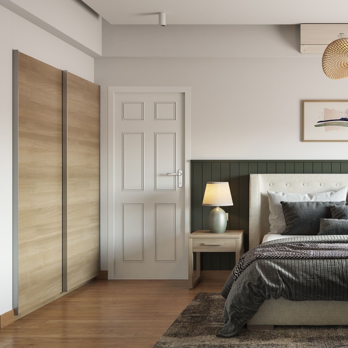 Beige 2-Door Sliding Wardrobe Design For Bedroom - Livspace