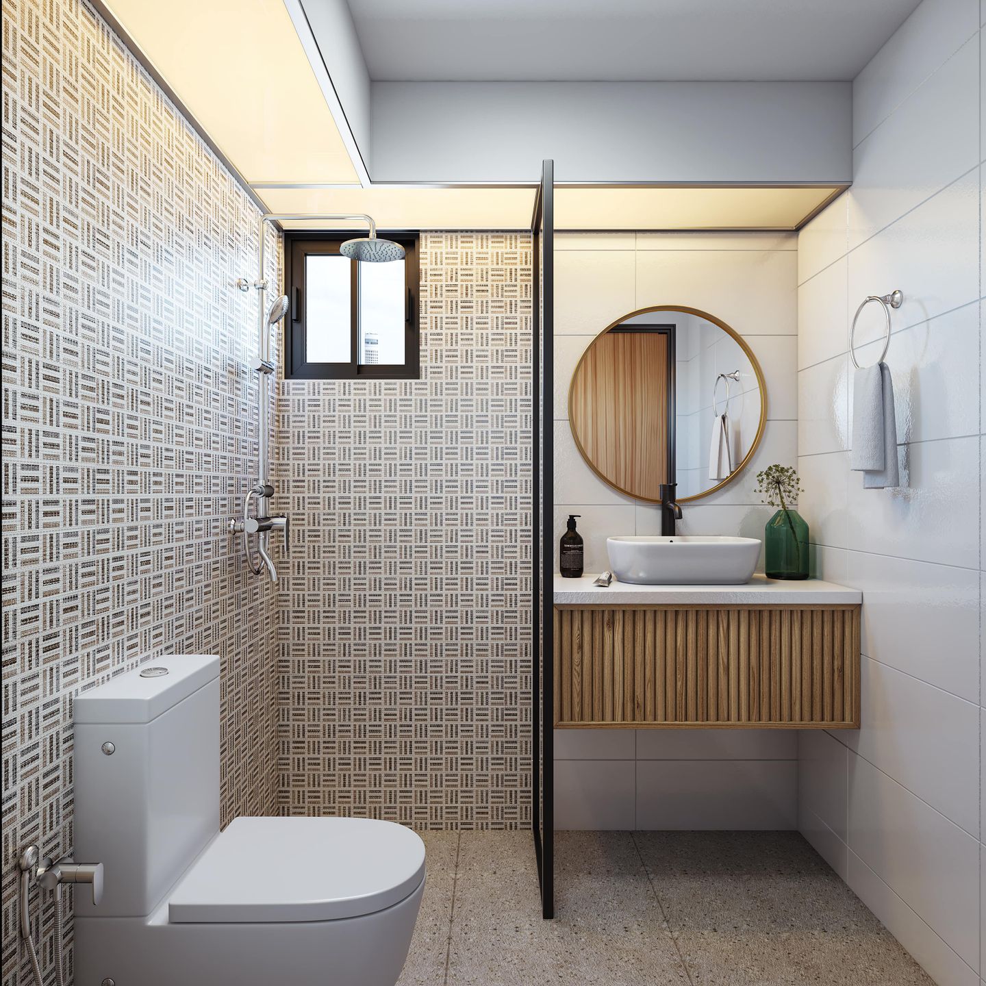 White And Brown Bathroom Interior Design - Livspace