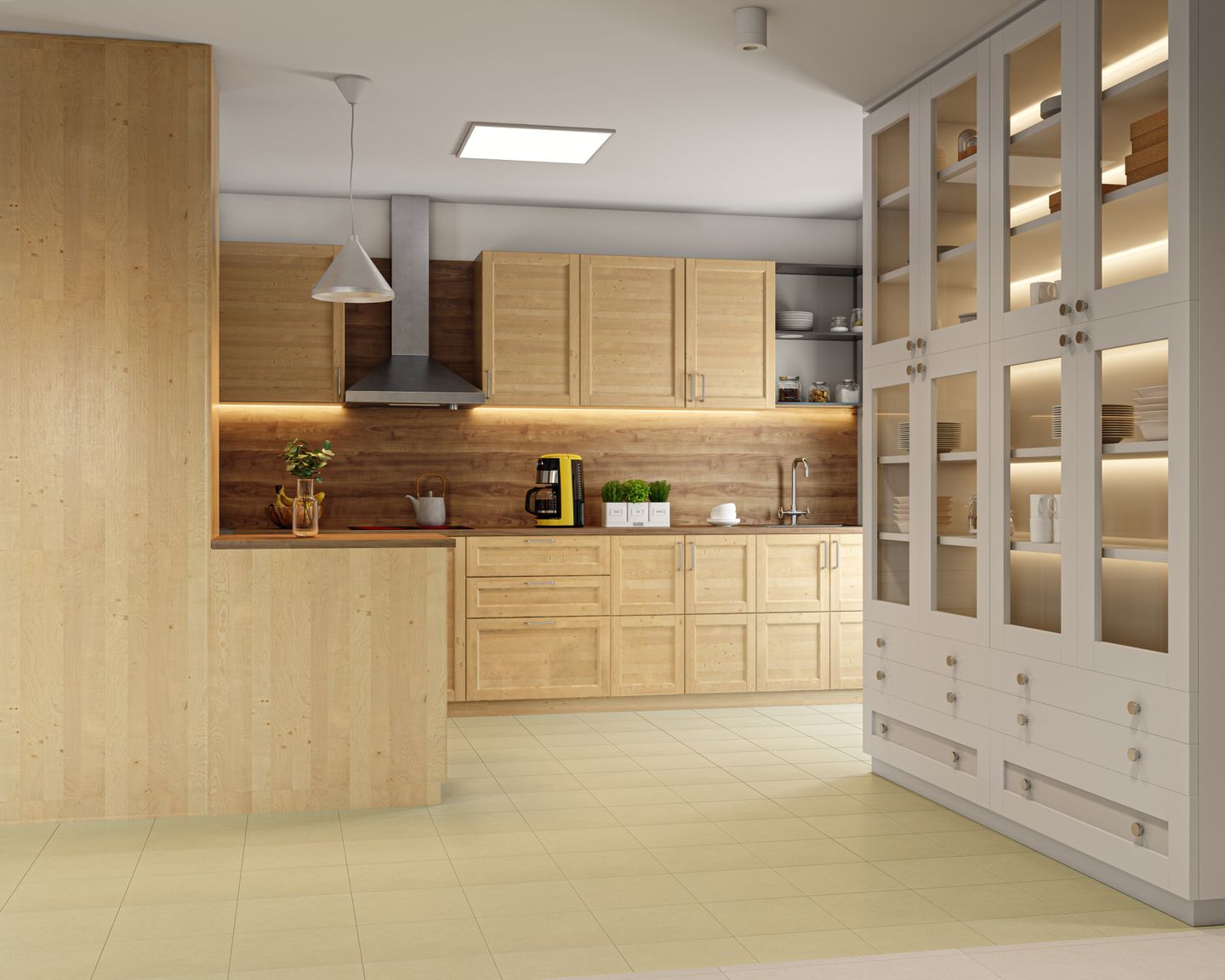 Classic Parallel Kitchen Design With Wooden Counter Top