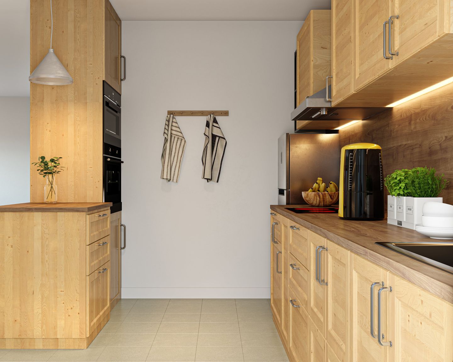 Classic Parallel Kitchen Design With Wood Grain Laminates - Livspace