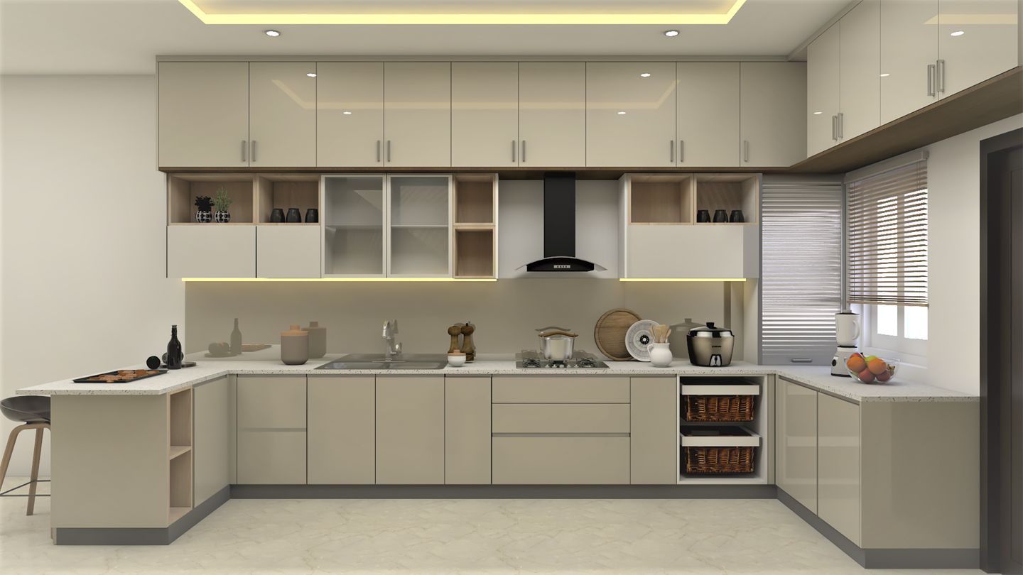 Cream Accent Modern U-Shaped kitchen