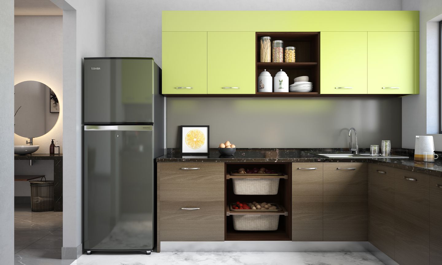 Contemporary L-Shaped Kitchen with a Contrasting Suede Finish