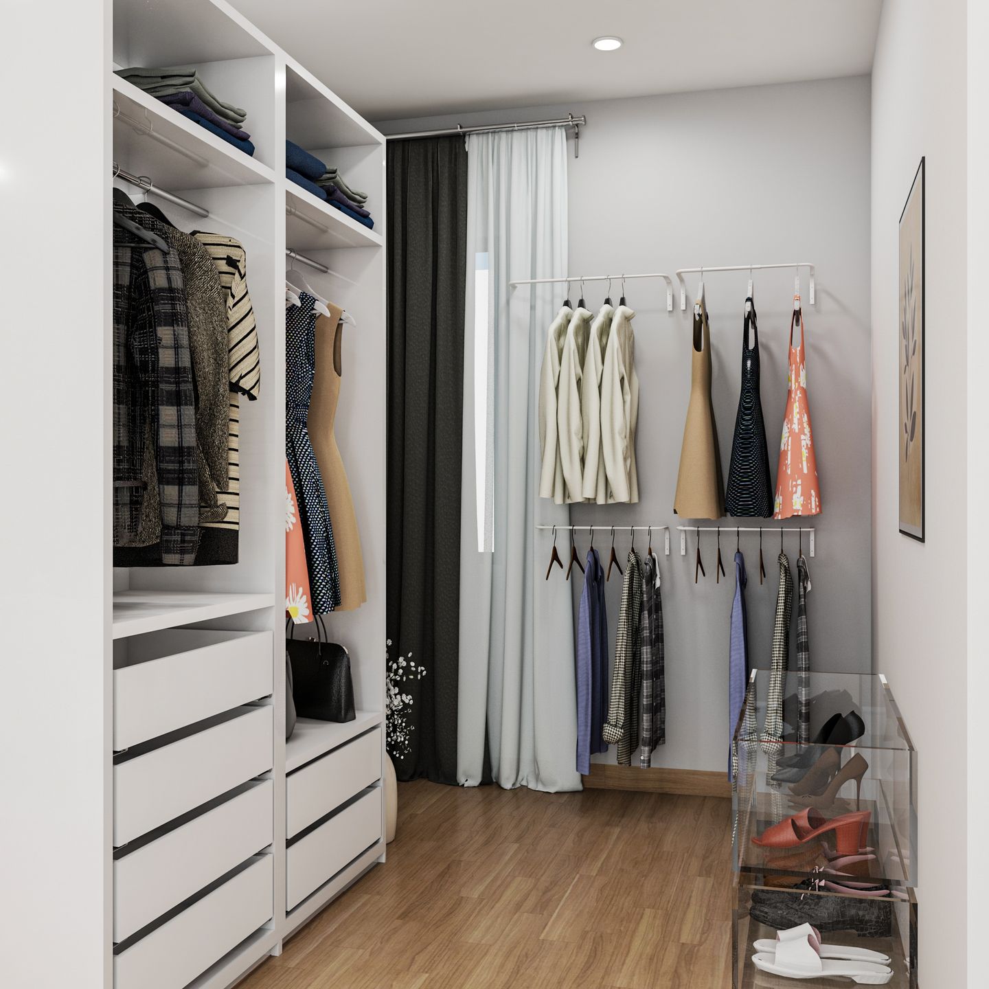 White Walk-In Wardrobe Design - Livspace