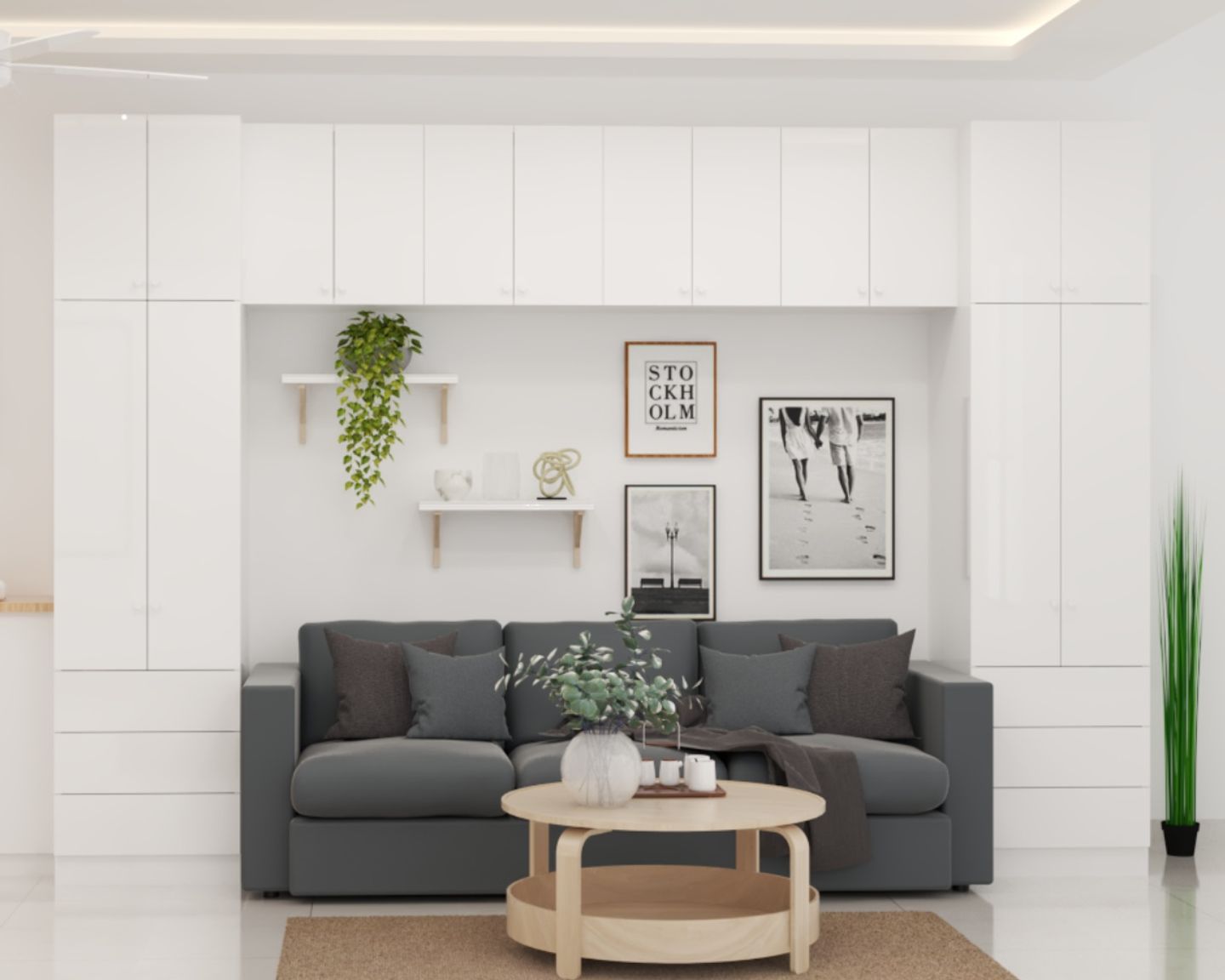 Minimal Living Room Design With A Wardrobe - Livspace