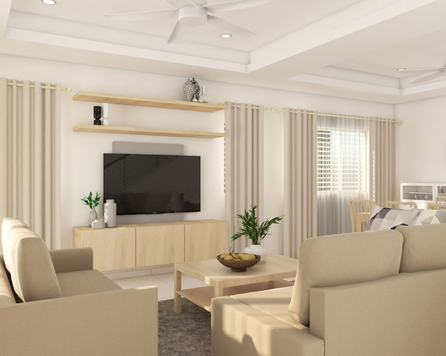 Living Room With 2 Armchairs And A Spacious Cream Sofa - Livspace