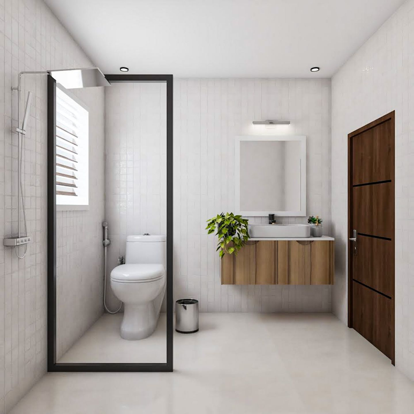 Minimalist Bathroom Design With A Wooden Vanity - Livspace