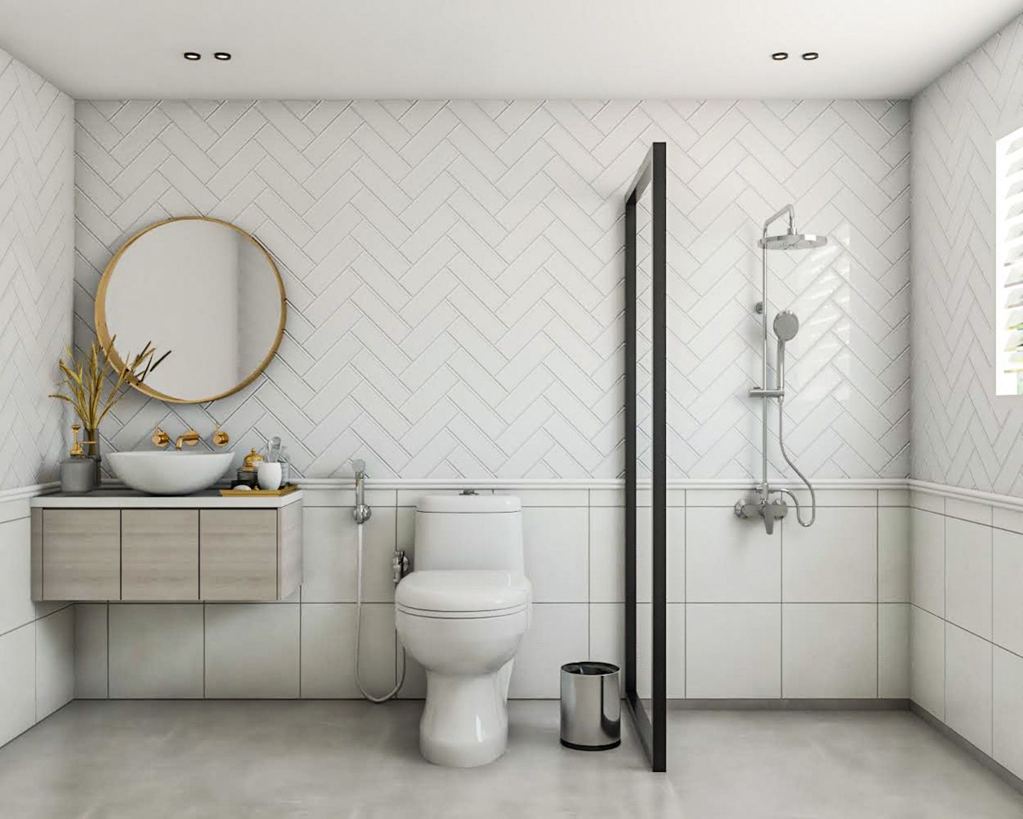 White Minimalistic Bathroom Design - Livspace
