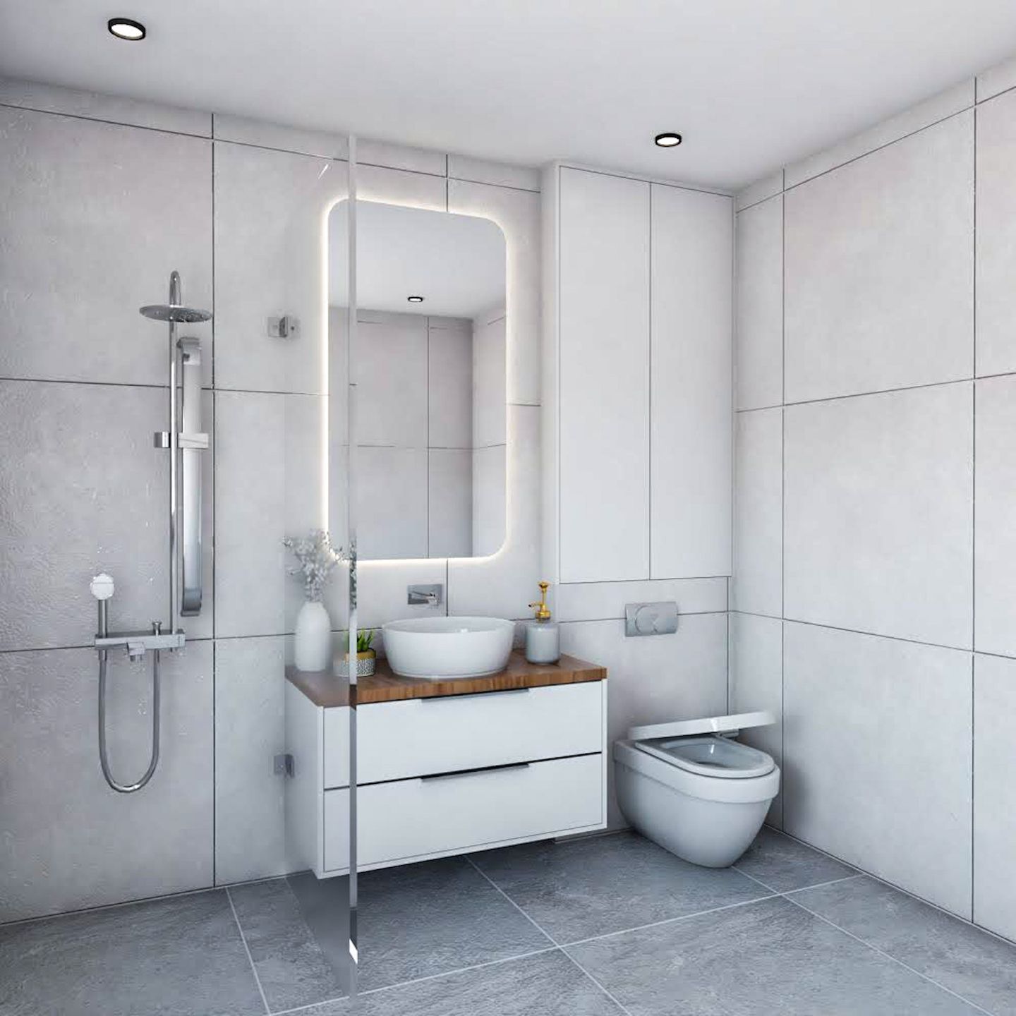 Pristine White Spacious Bathroom Design With Minimal Interiors - Livspace