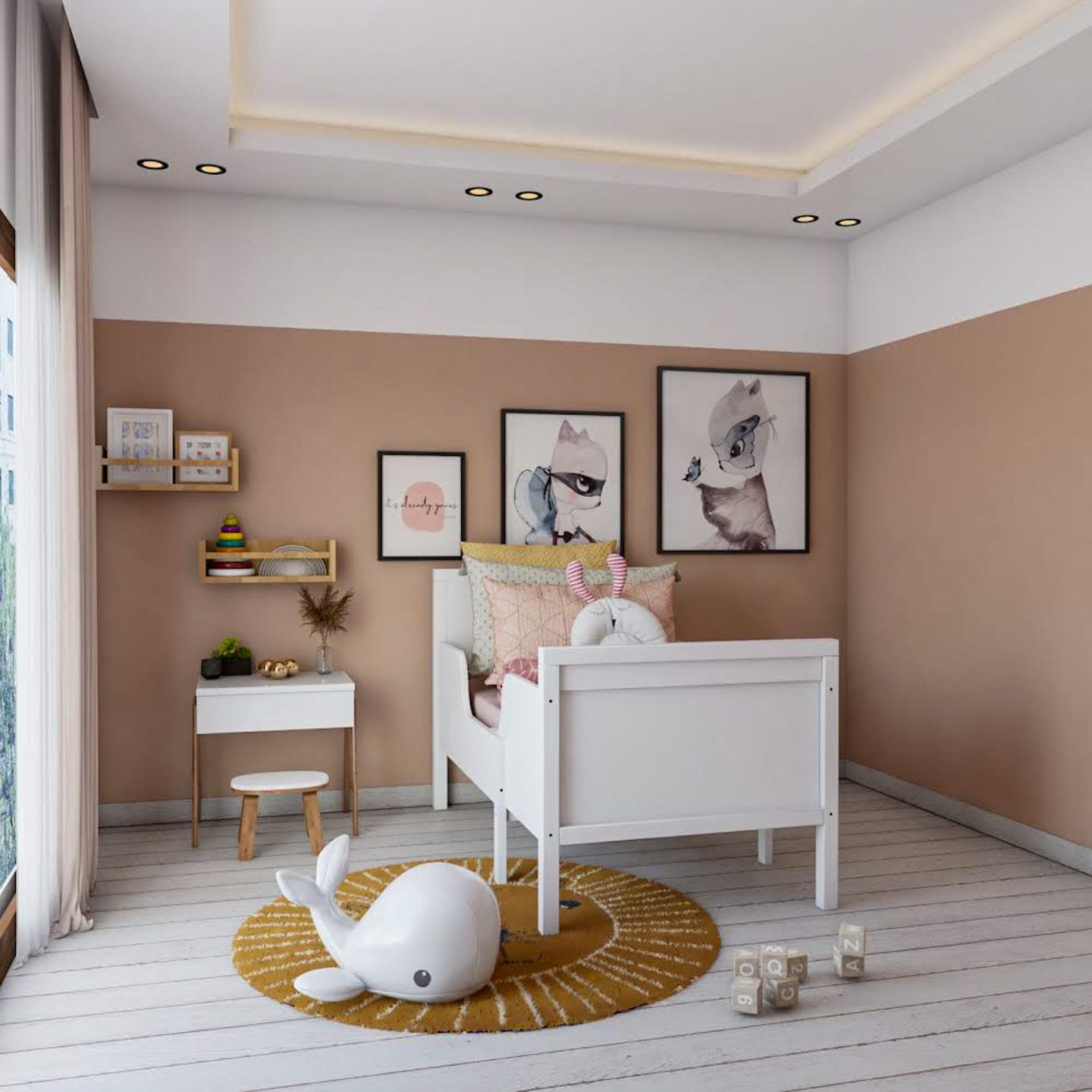 Kids Bedroom Design With Wooden Wall Shelves - Livspace