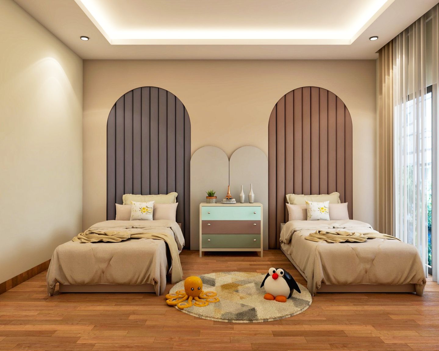 Kids' Room Design With White Twin Beds - Livspace