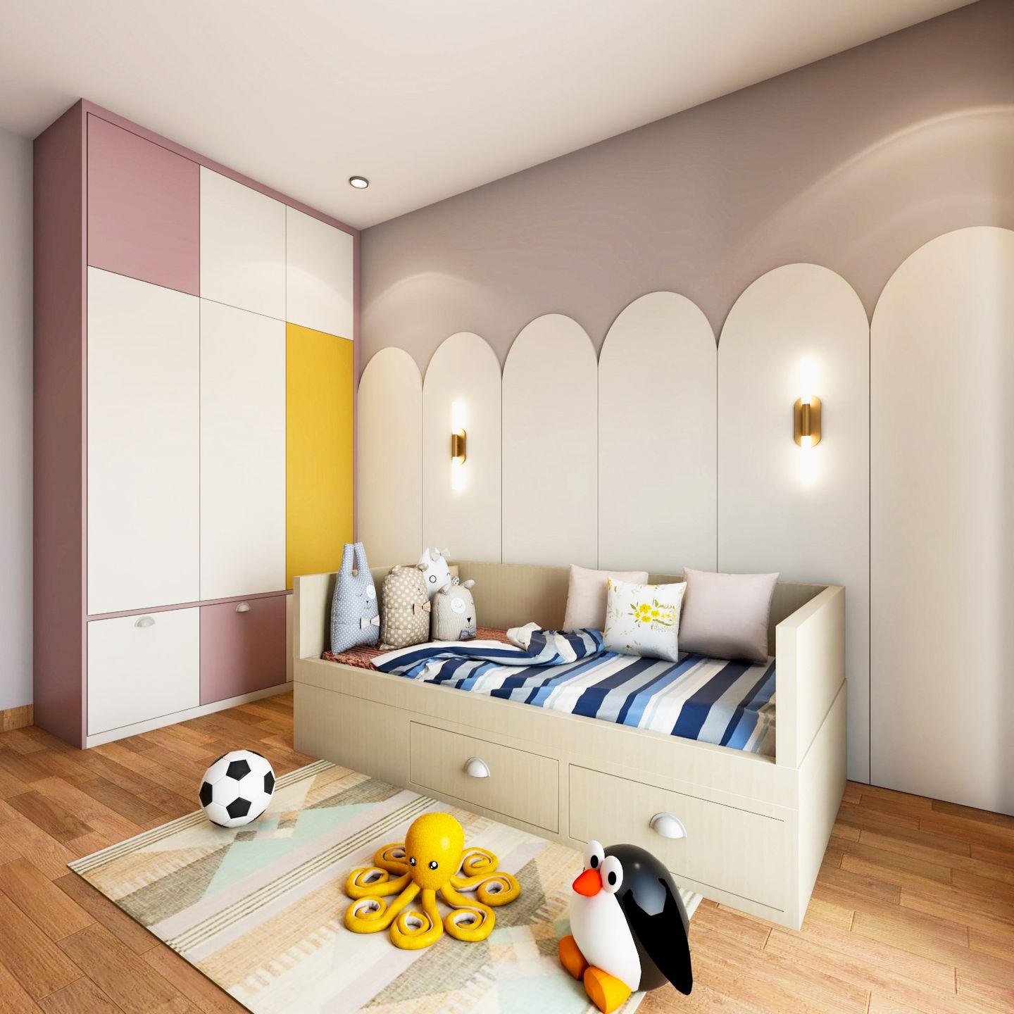 Kids Bedroom With A Single Bed With Drawers - Livspace