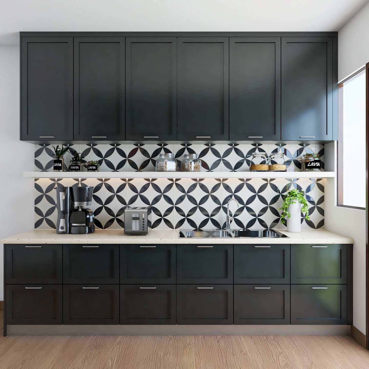 Contemporary Matte Finish Black And White Tile Design  - Livspace