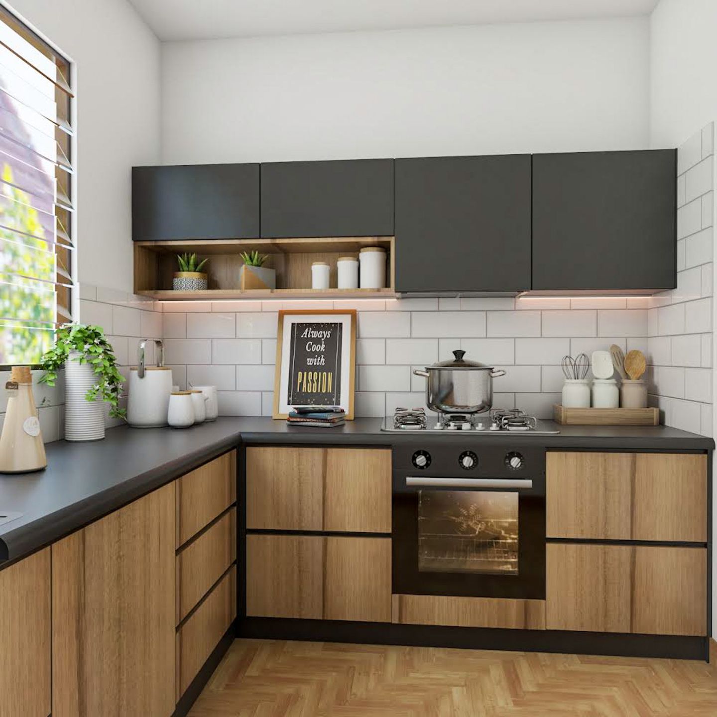 Cream-Toned Rectangular Tile Design For Kitchens - Livspace