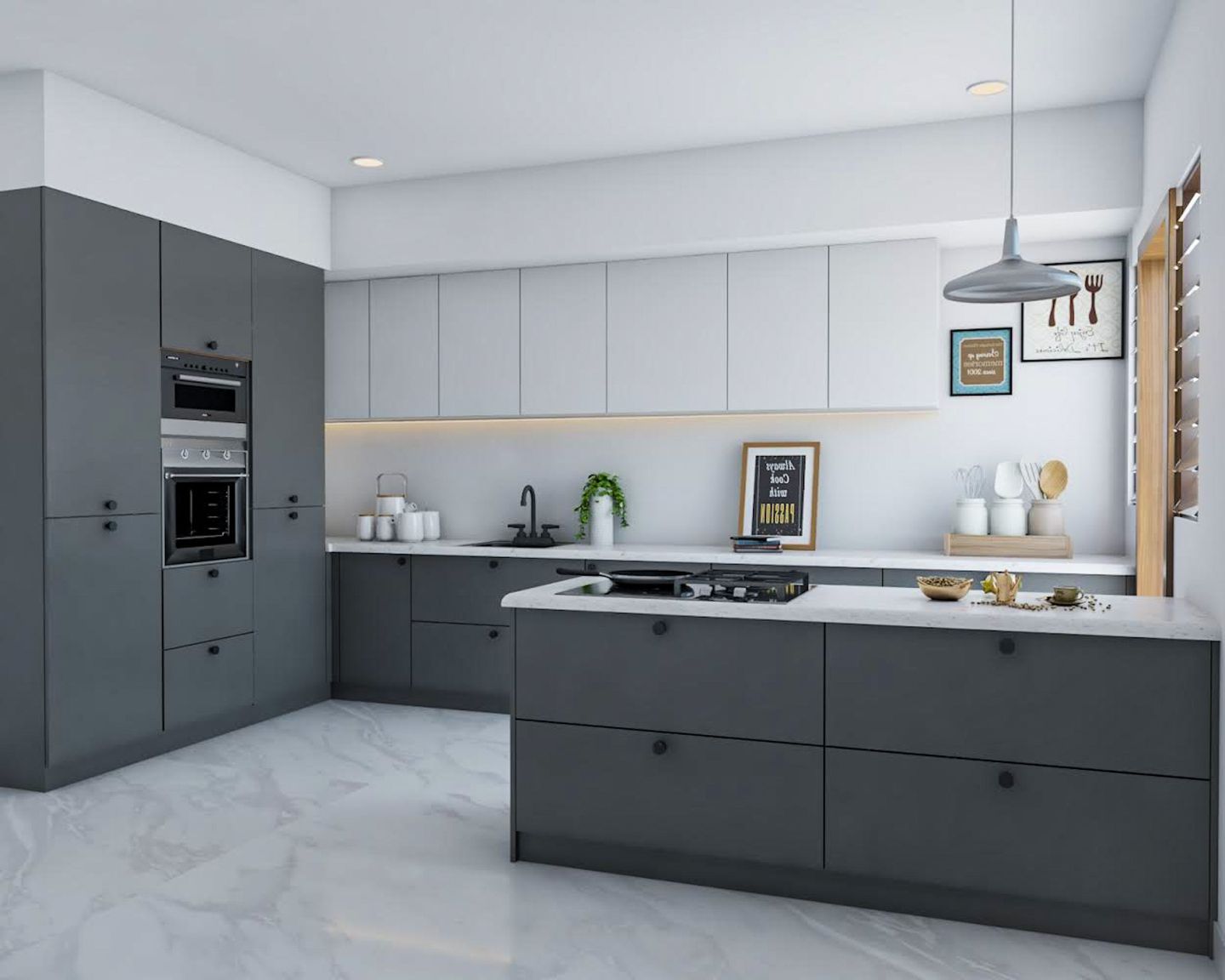 Contemporary Kitchen Design With Grey And White Hues - Livspace
