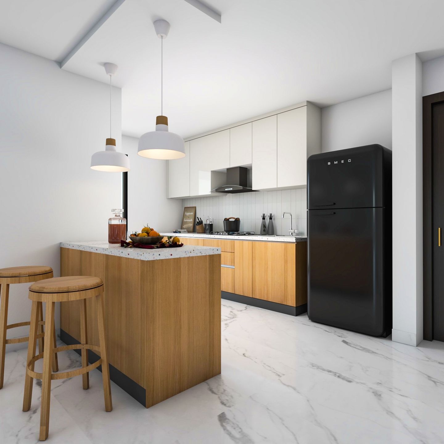 Parallel Kitchen Design With Brown Storage Cabinets - Livspace