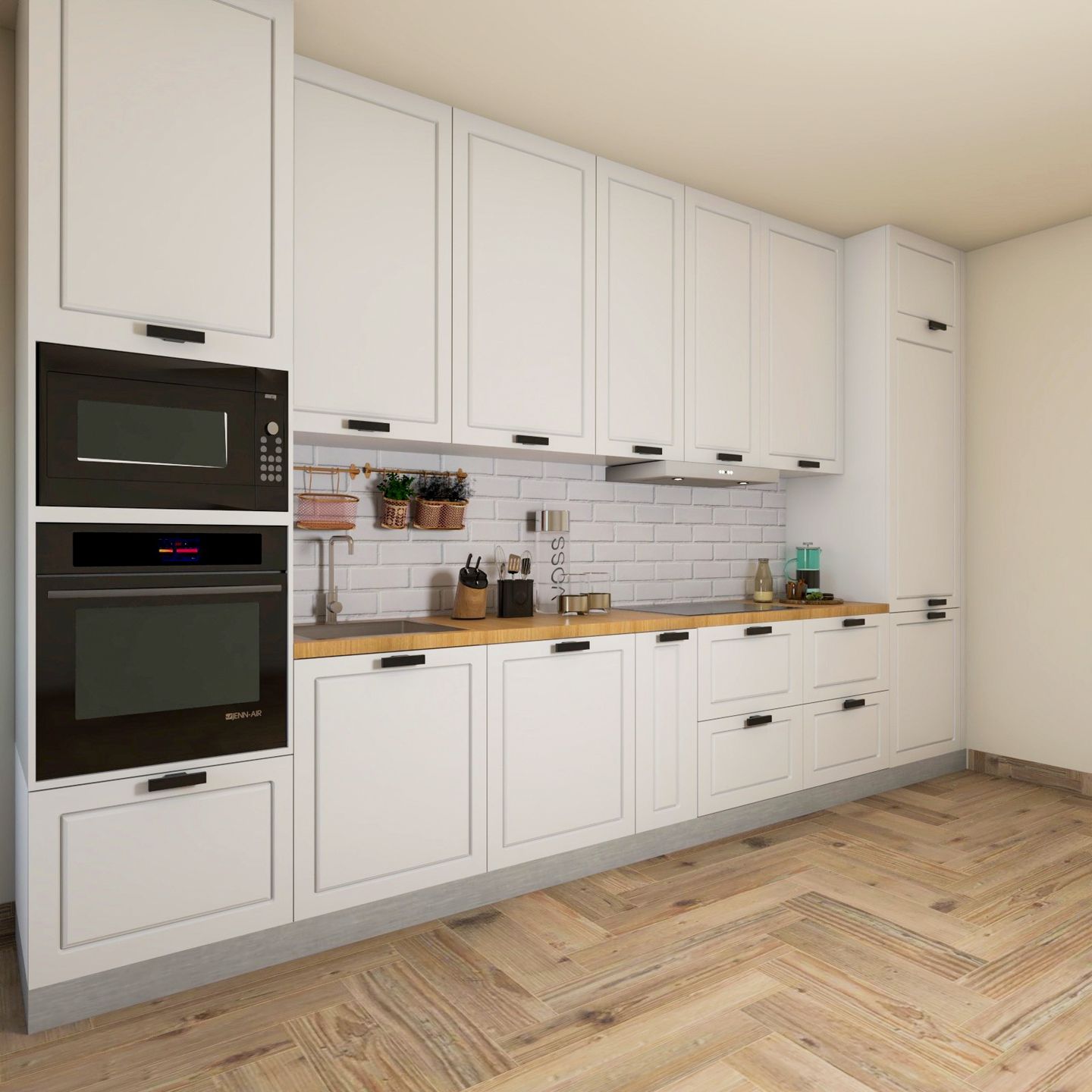 Straight White Kitchen Design With Komacplus Resin Countertop - Livspace