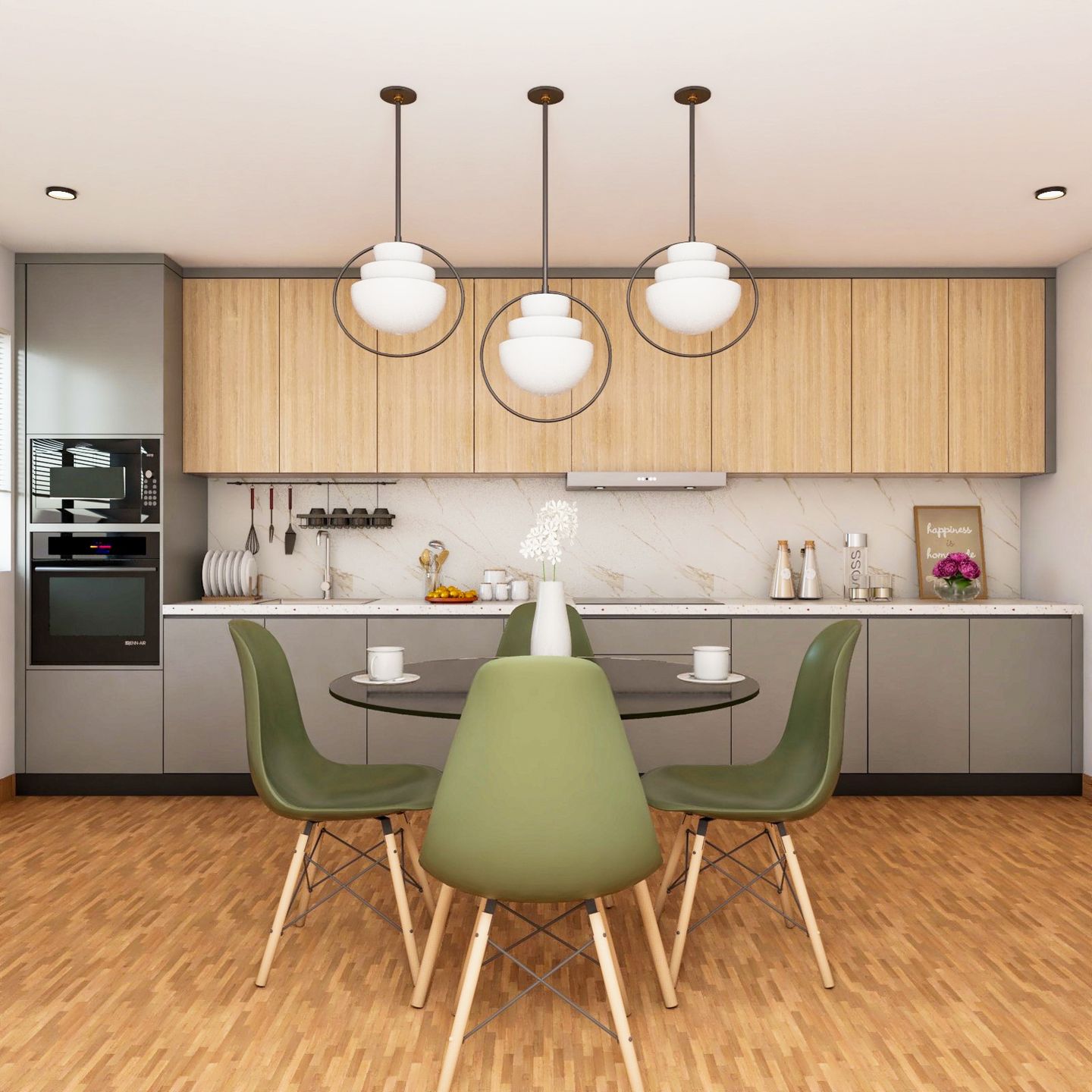 Contemporary Wood And Grey Kitchen Interior Design - Livspace