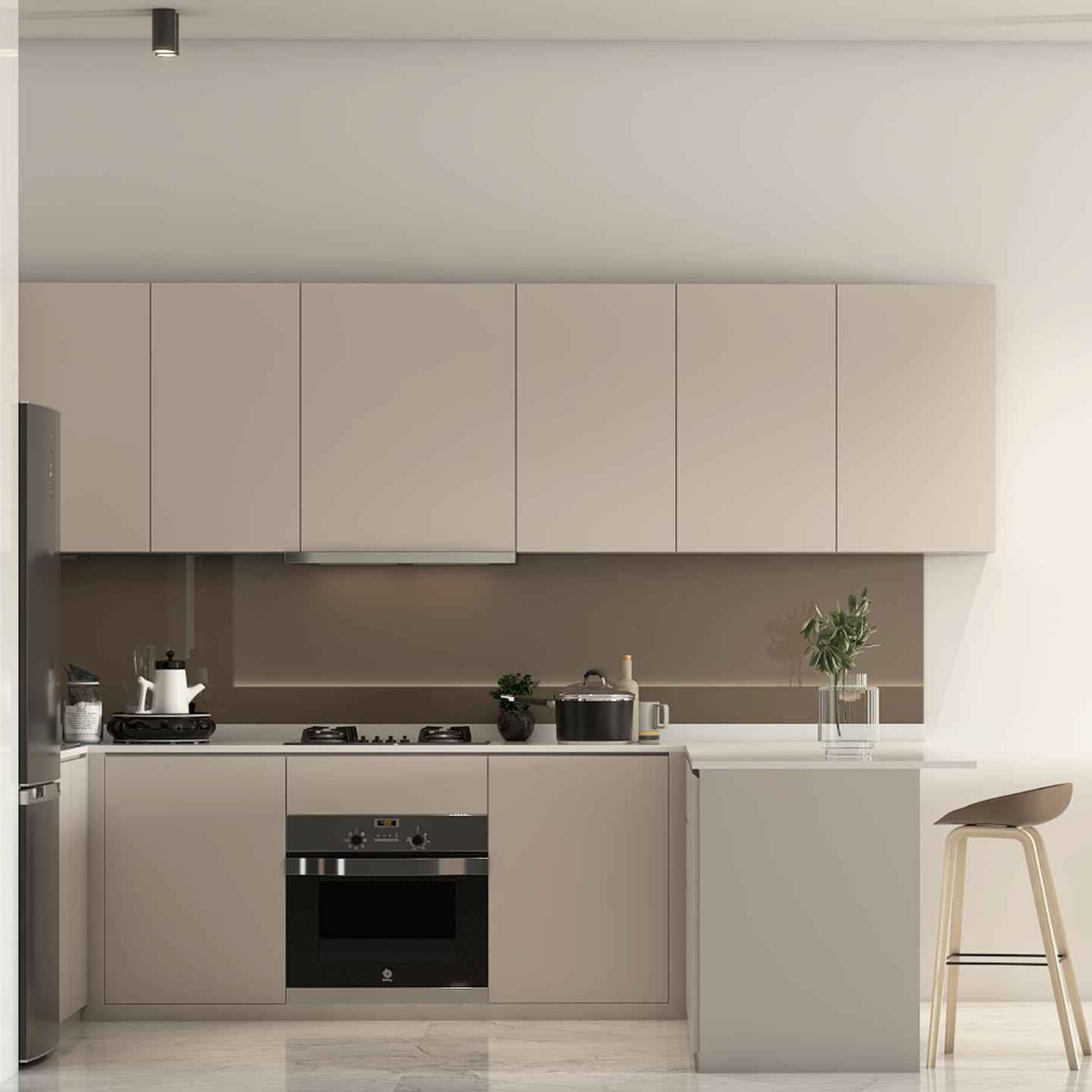 Open Kitchen Design With Cream-Coloured Base And Loft Units - Livspace