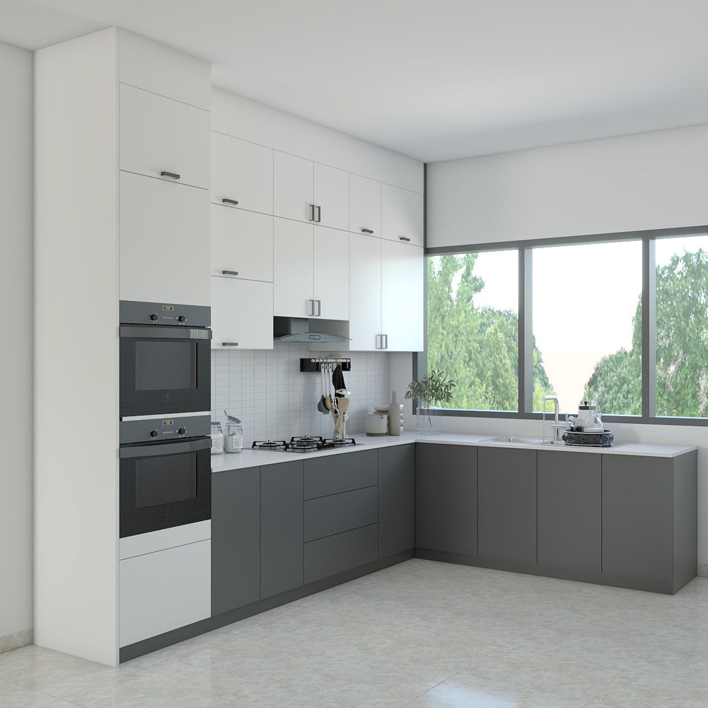 Minimal Kitchen Design With A Convenient L-Shaped Layout - Livspace