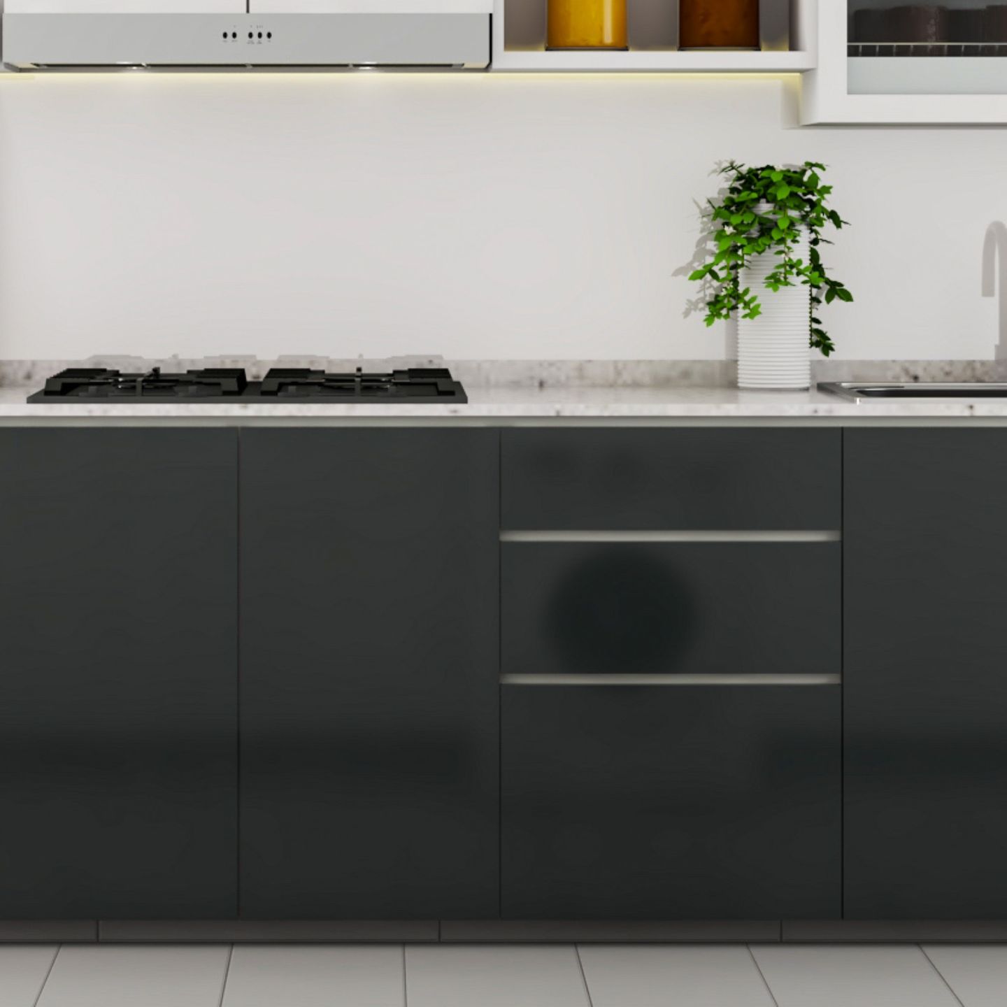 Dark Grey Laminates Design For Kitchens - Livspace