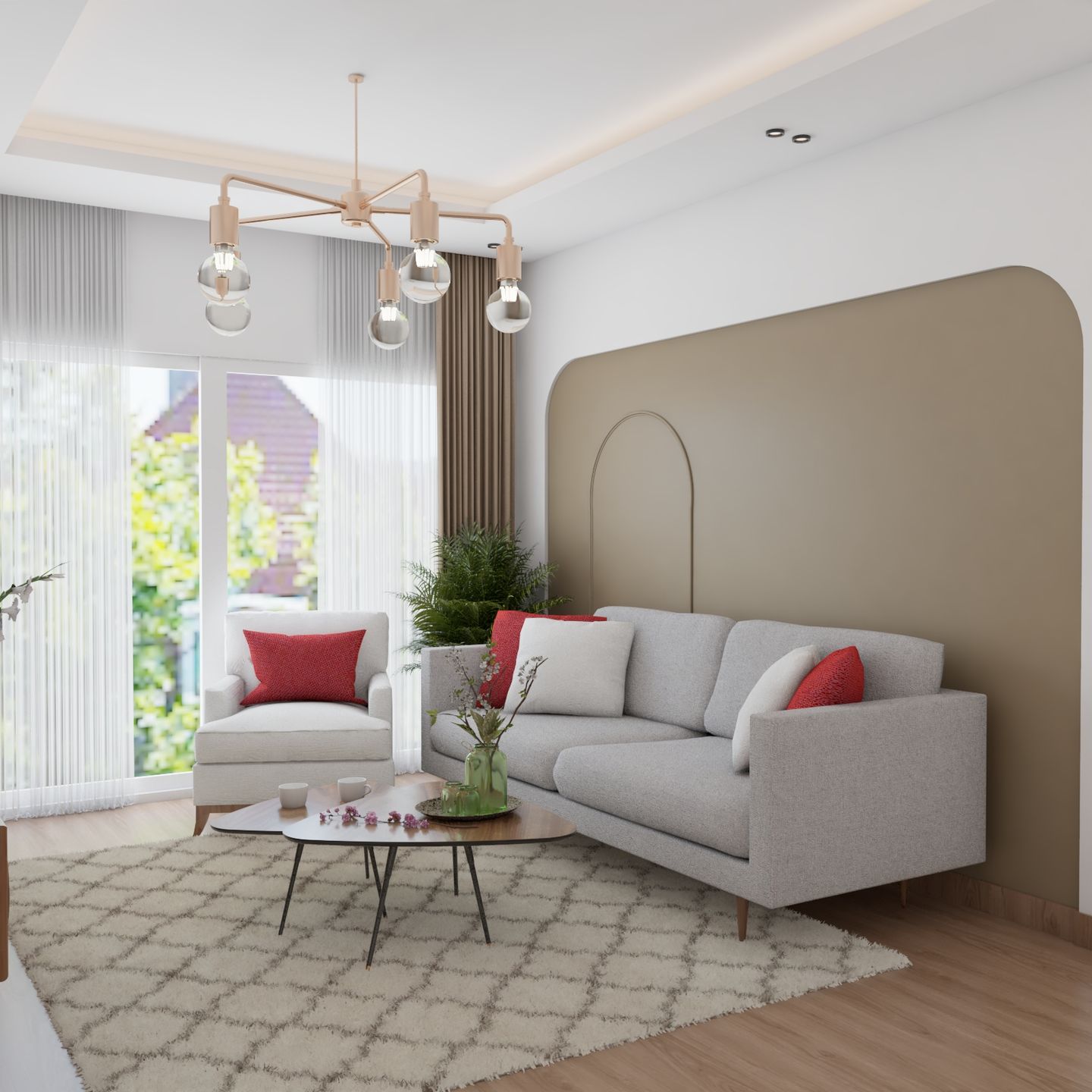 Living Room With A 3-Seater White Sofa And A Matching Accent Chair - Livspace