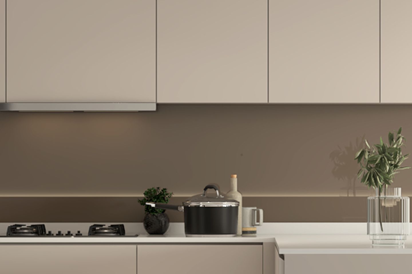 Cappucino-Toned Kitchen Tile Design With Lacquered Glass - Livspace